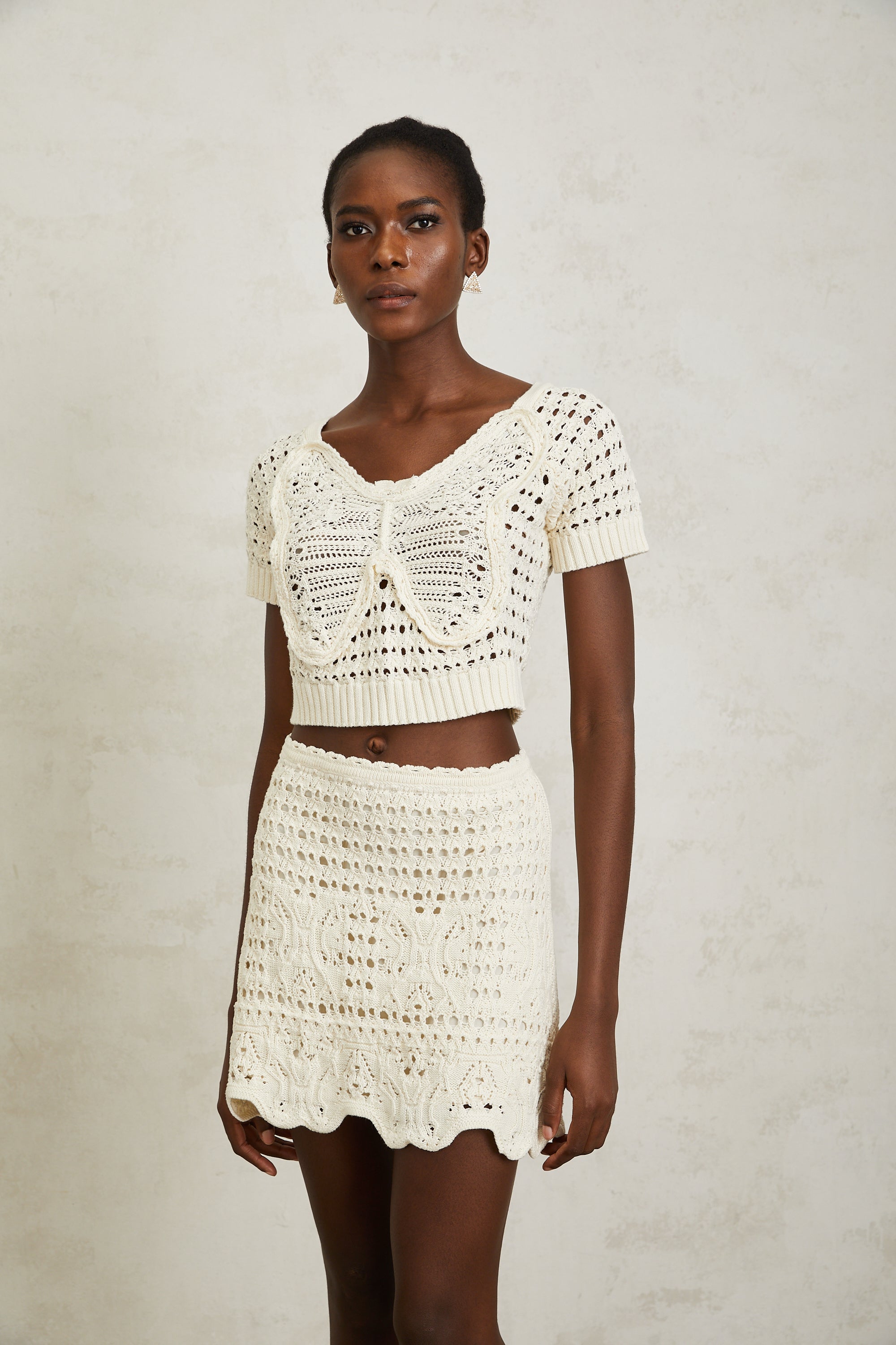 Bérénice Cream White Bowknot Knit Top (Final Sale-US Only)