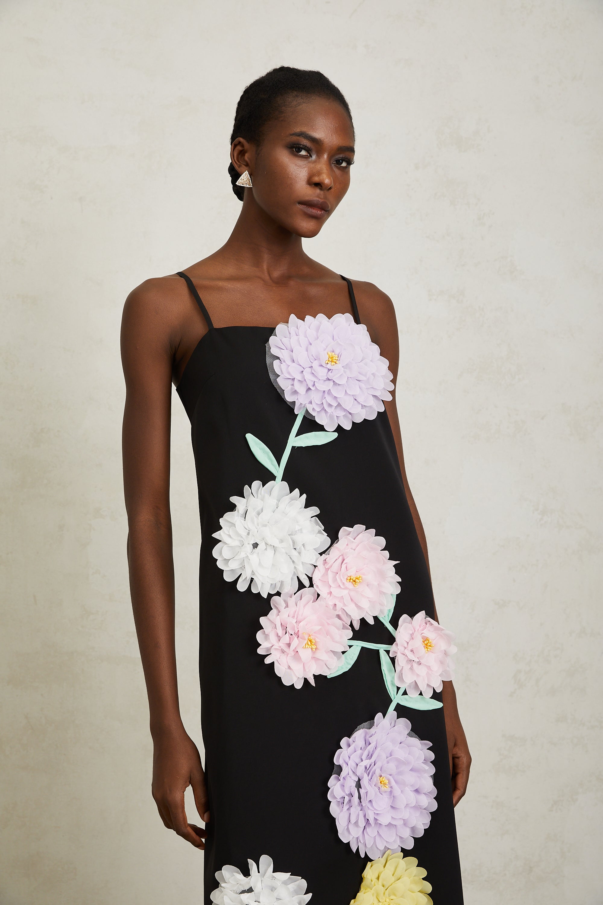 Véronique Black 3D Petal Sleeveless Midi Dress (Final Sale-US Only)