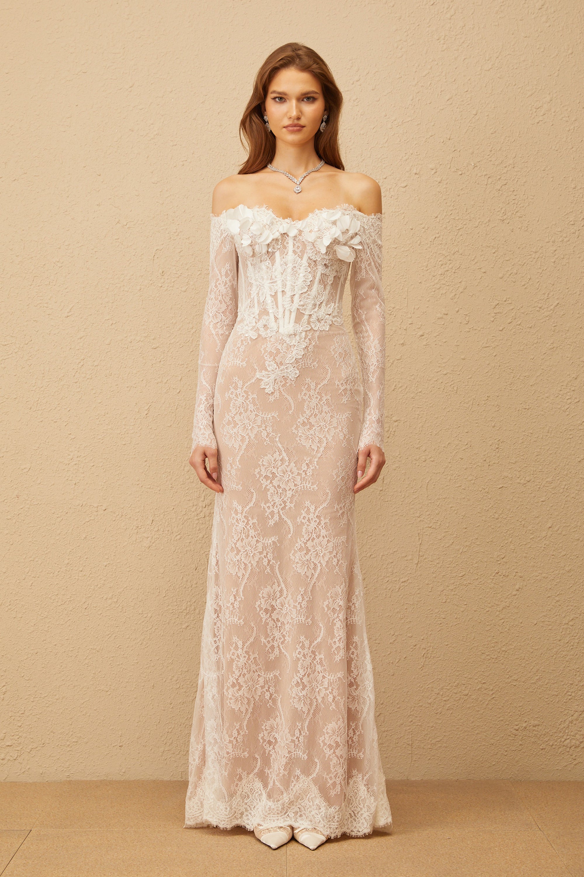 Carmen White Embellished Floral Lace Maxi Dress (Final Sale-US Only)