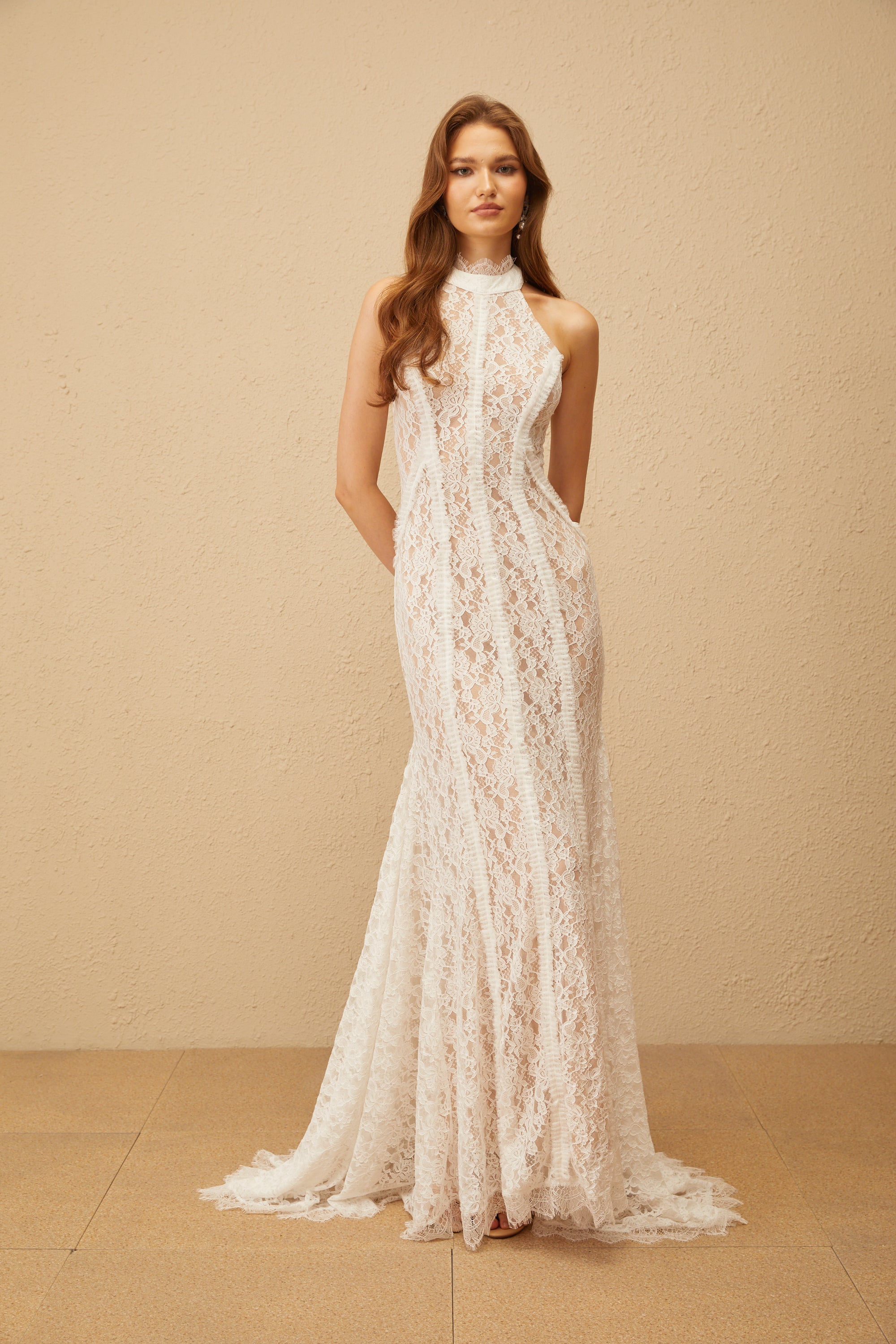 Gaëlle White Train Design Lace Maxi Dress (Final Sale)