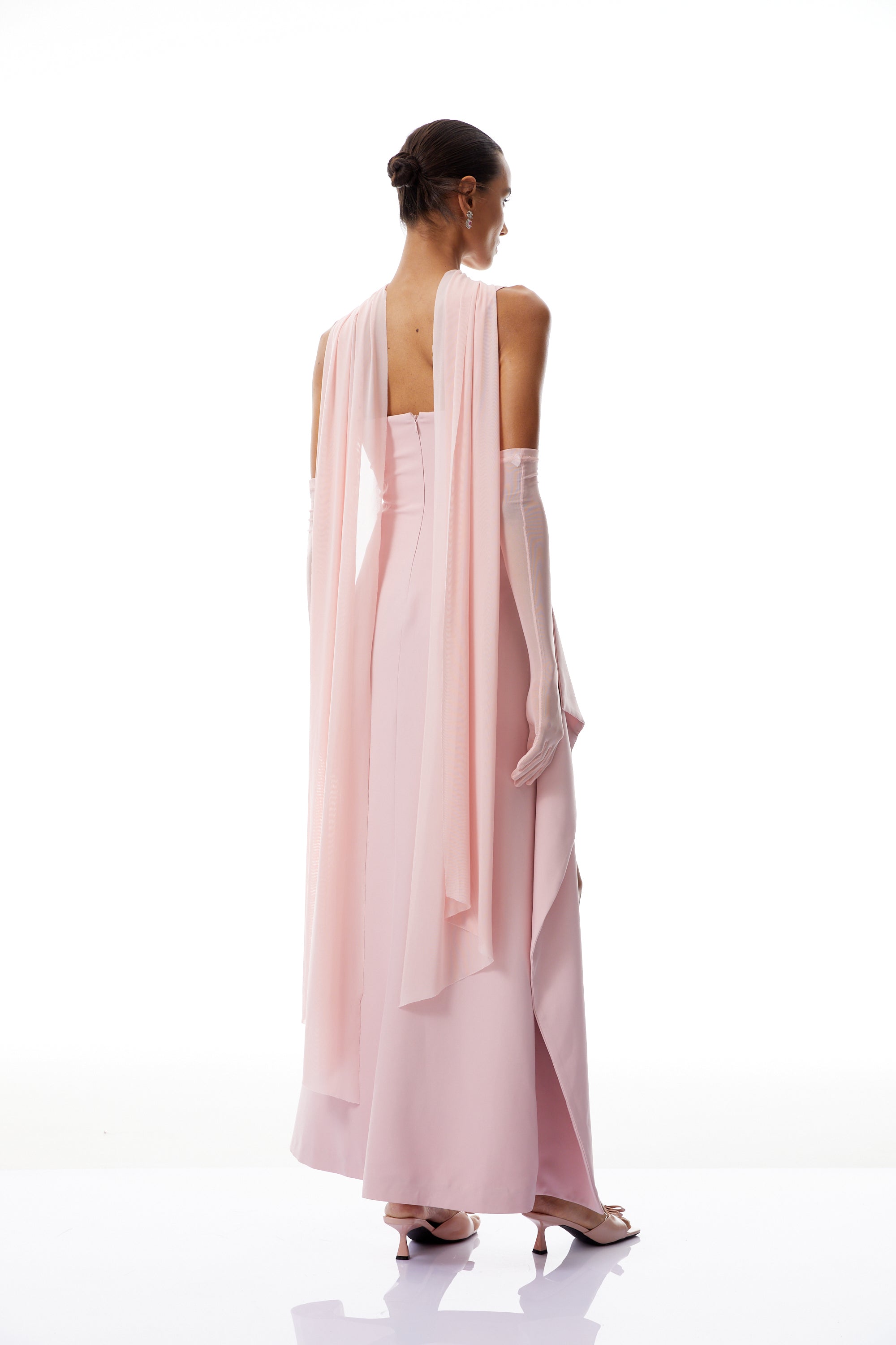 Ophélie Pink Scarf Detail Gathered Maxi Dress (Final Sale-US Only)