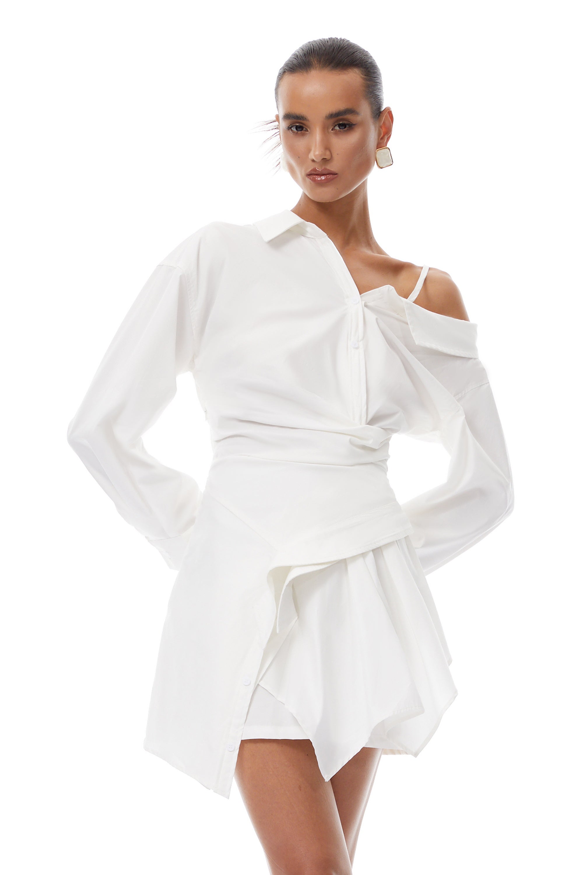 Tímea White Asymmetrical Mini Shirt Dress (Final Sale)