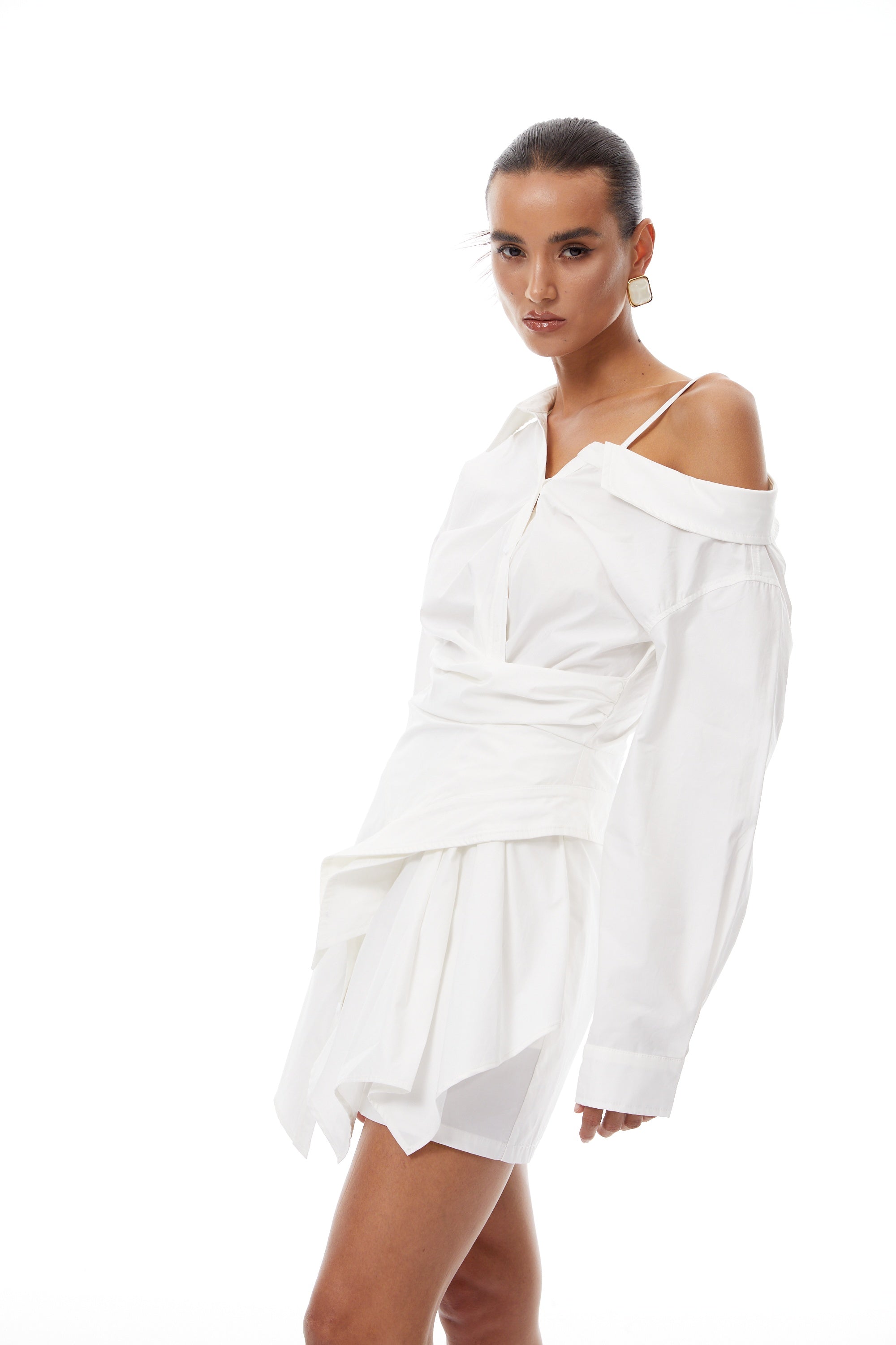 Tímea White Asymmetrical Mini Shirt Dress (Final Sale)