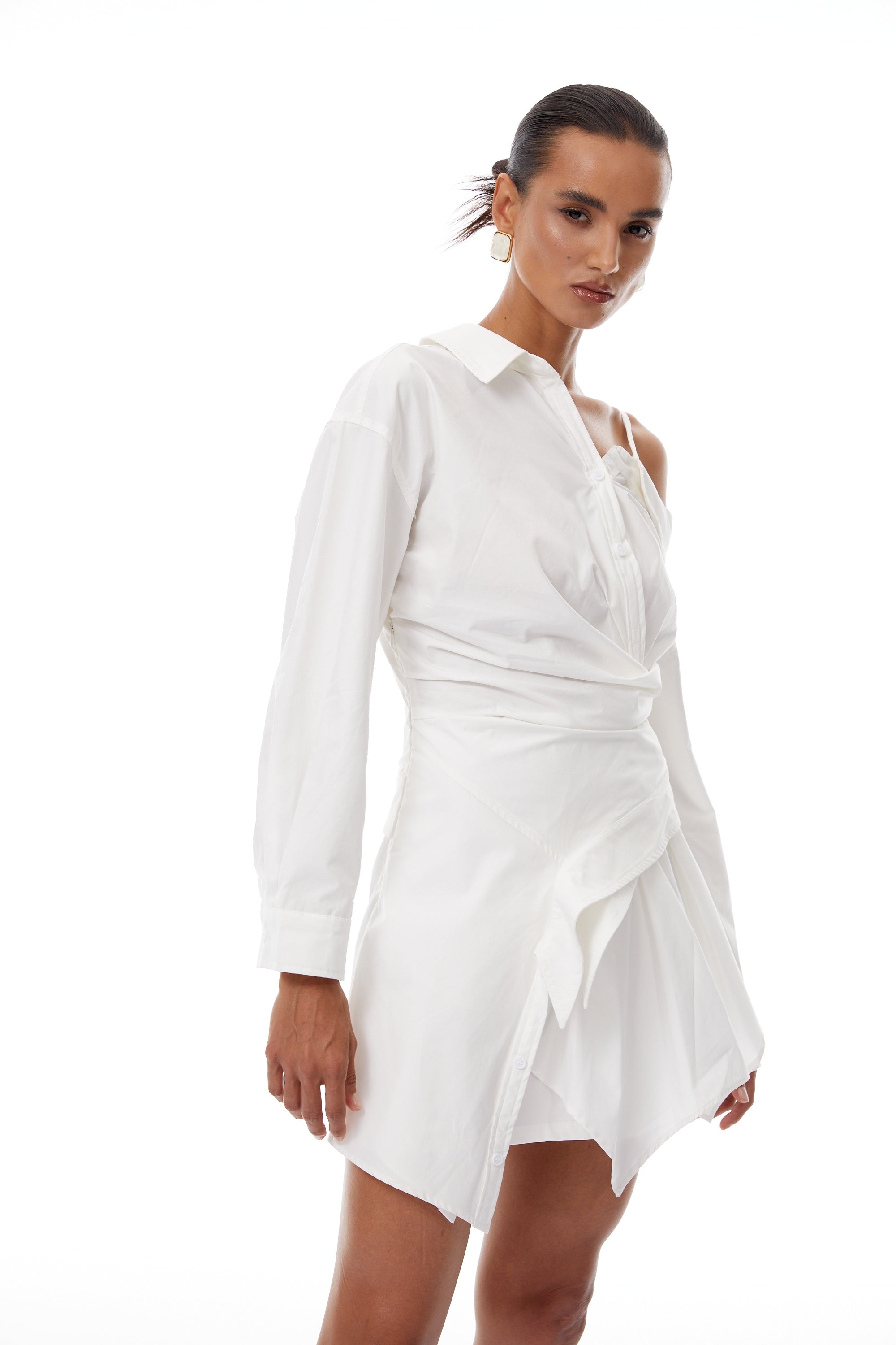 Tímea White Asymmetrical Mini Shirt Dress (Final Sale)
