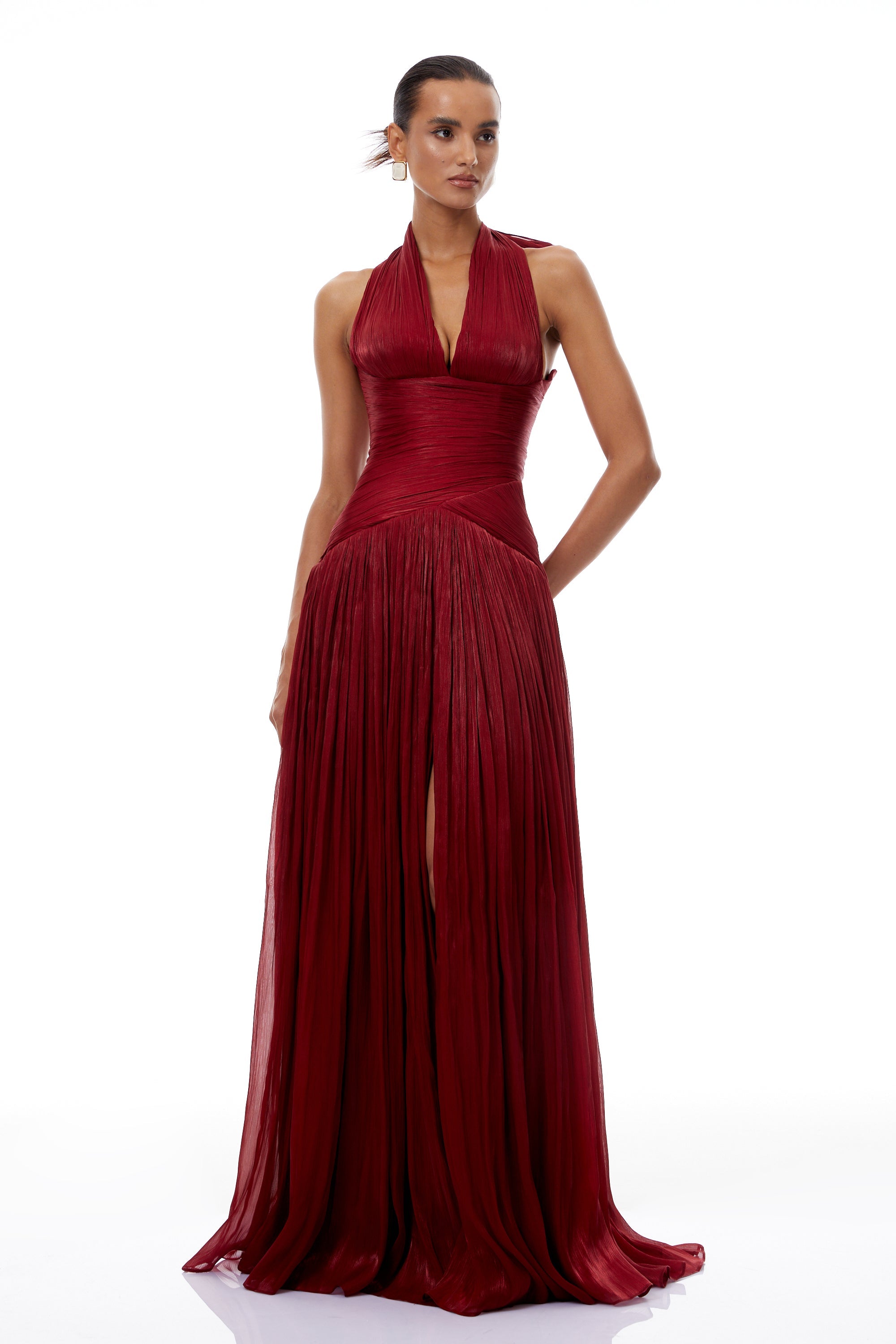 Uranie Red Gathered Maxi Dress (Final Sale-US Only)