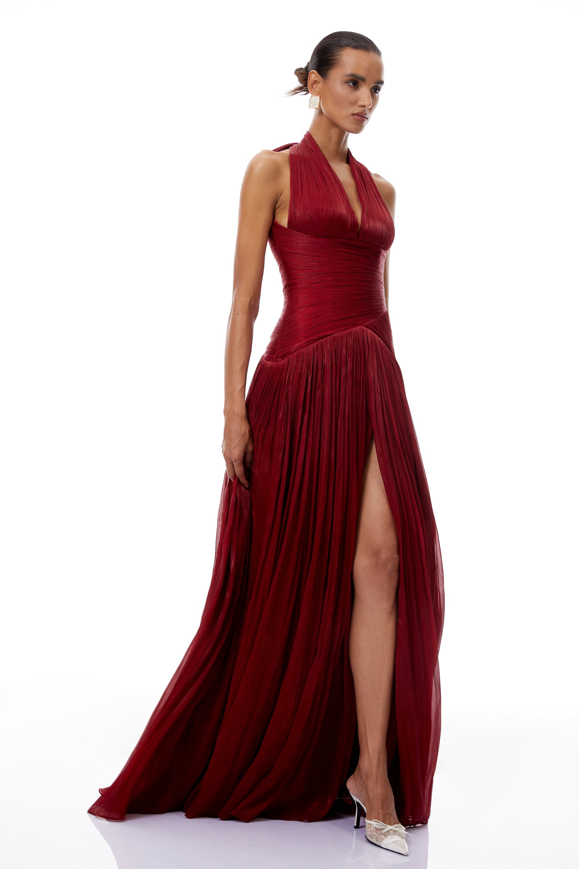 Uranie Red Gathered Maxi Dress (Final Sale-US Only)