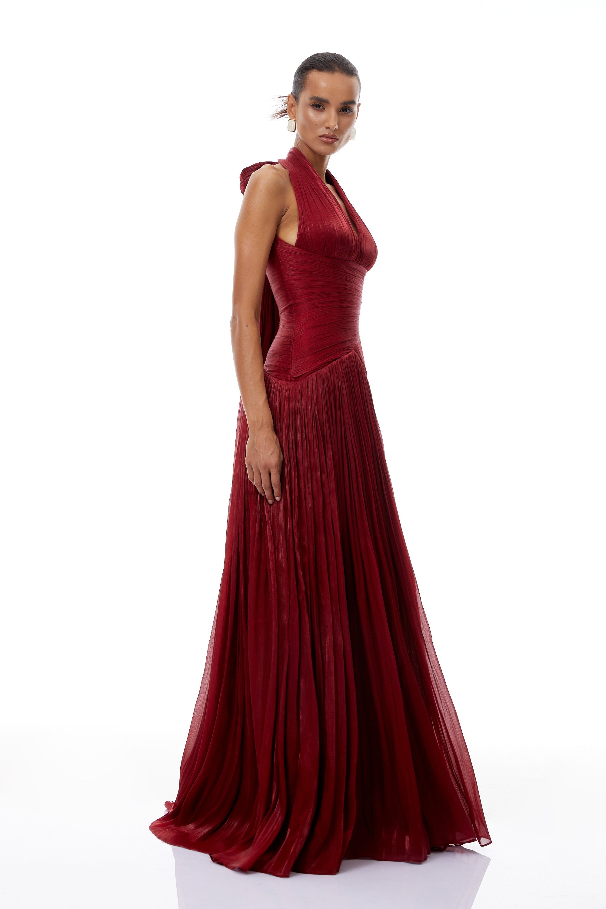 Uranie Red Gathered Maxi Dress (Final Sale-US Only)