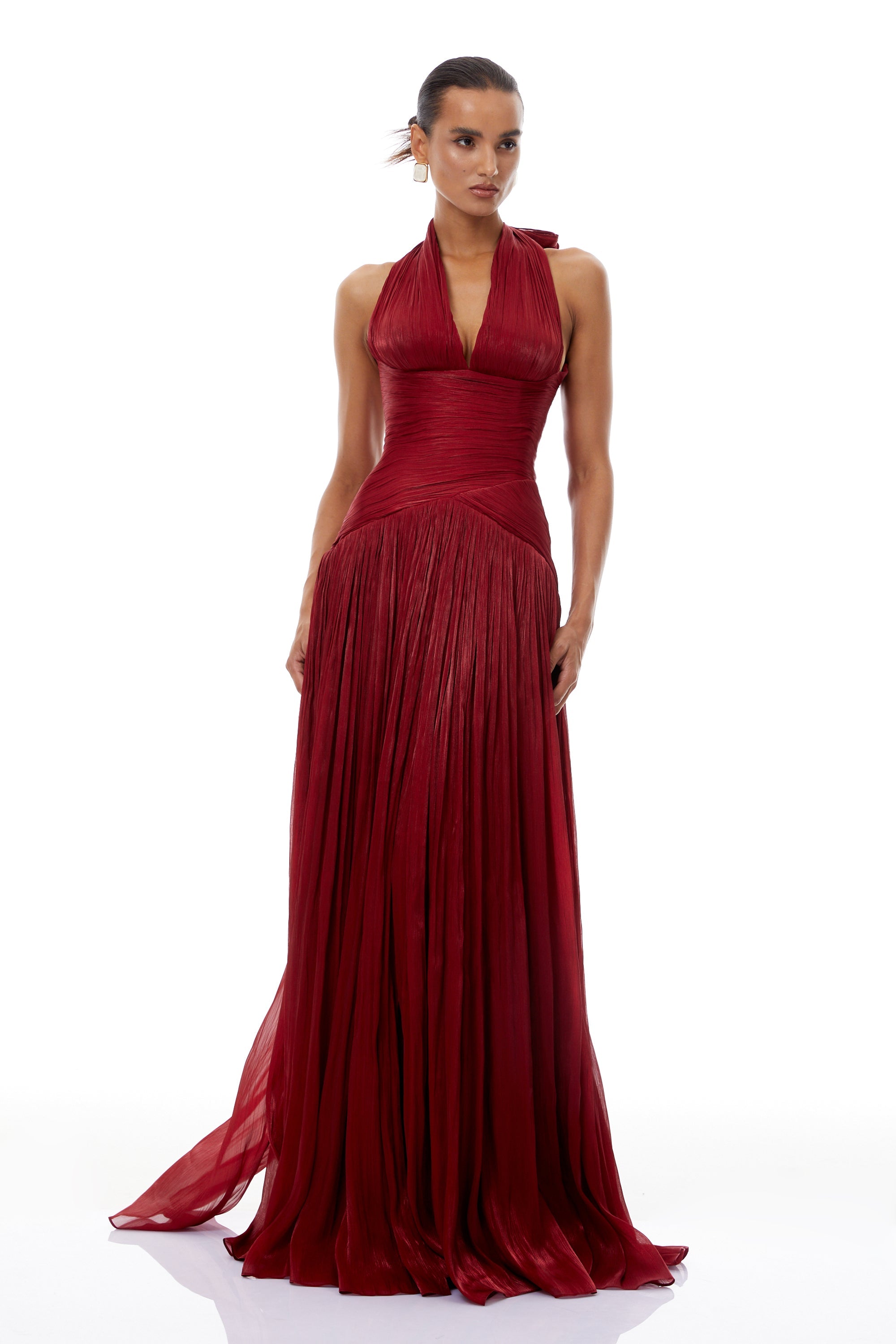 Uranie Red Gathered Maxi Dress (Final Sale-US Only)