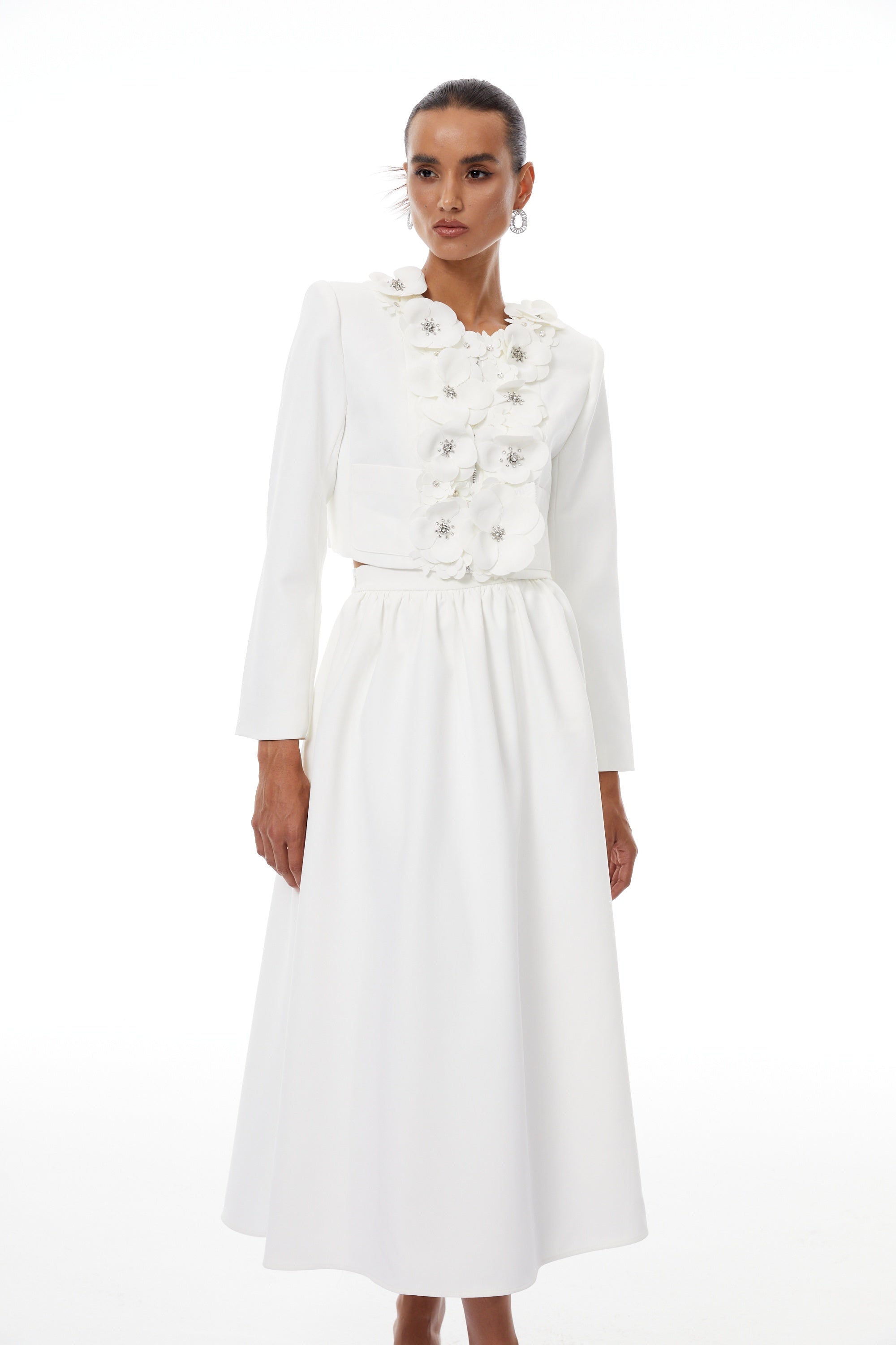 Élodie White Floral Appliqué Jacket & Skirt Set (Final Sale-US Only)