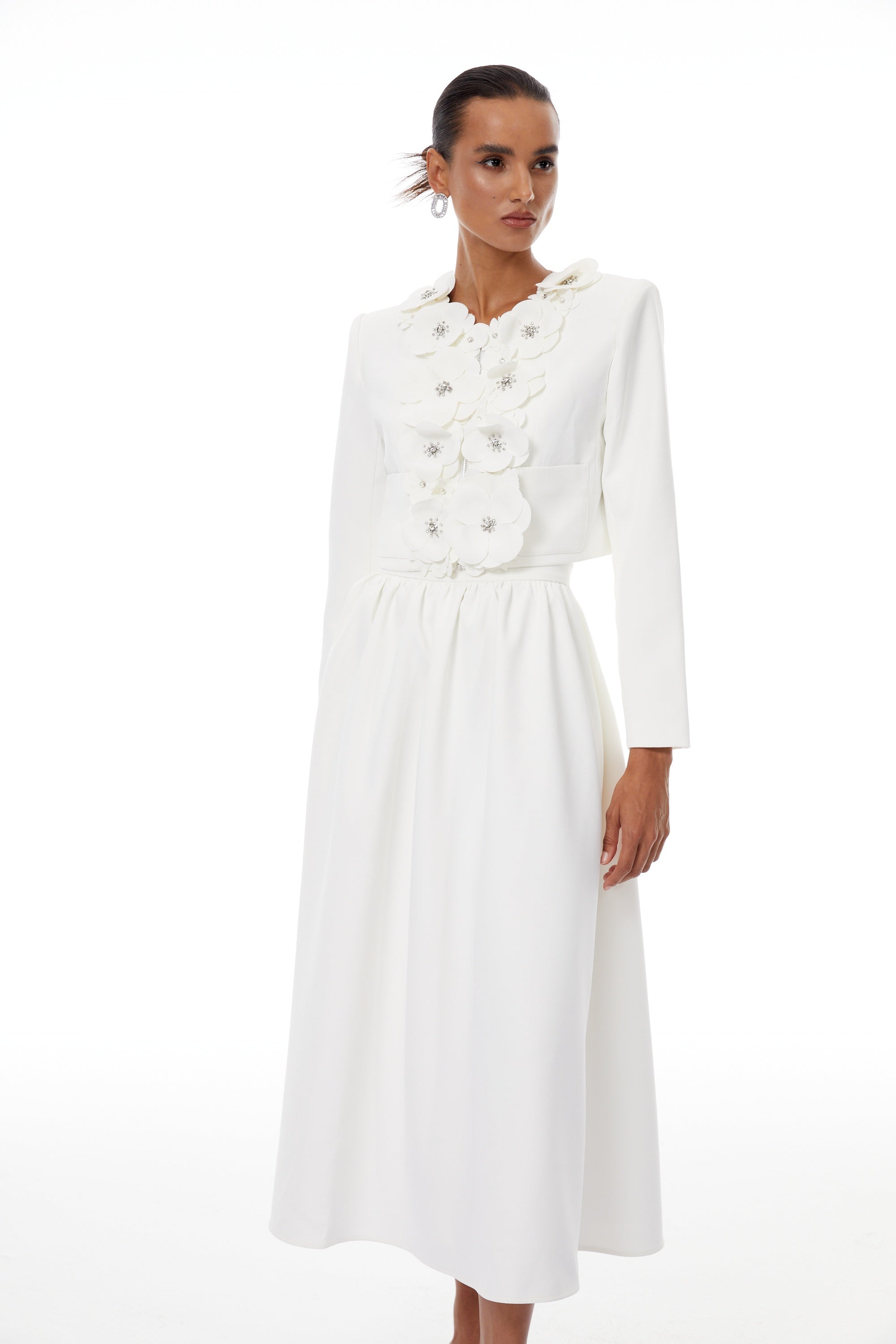 Élodie White Floral Appliqué Jacket & Skirt Set (Final Sale-US Only)