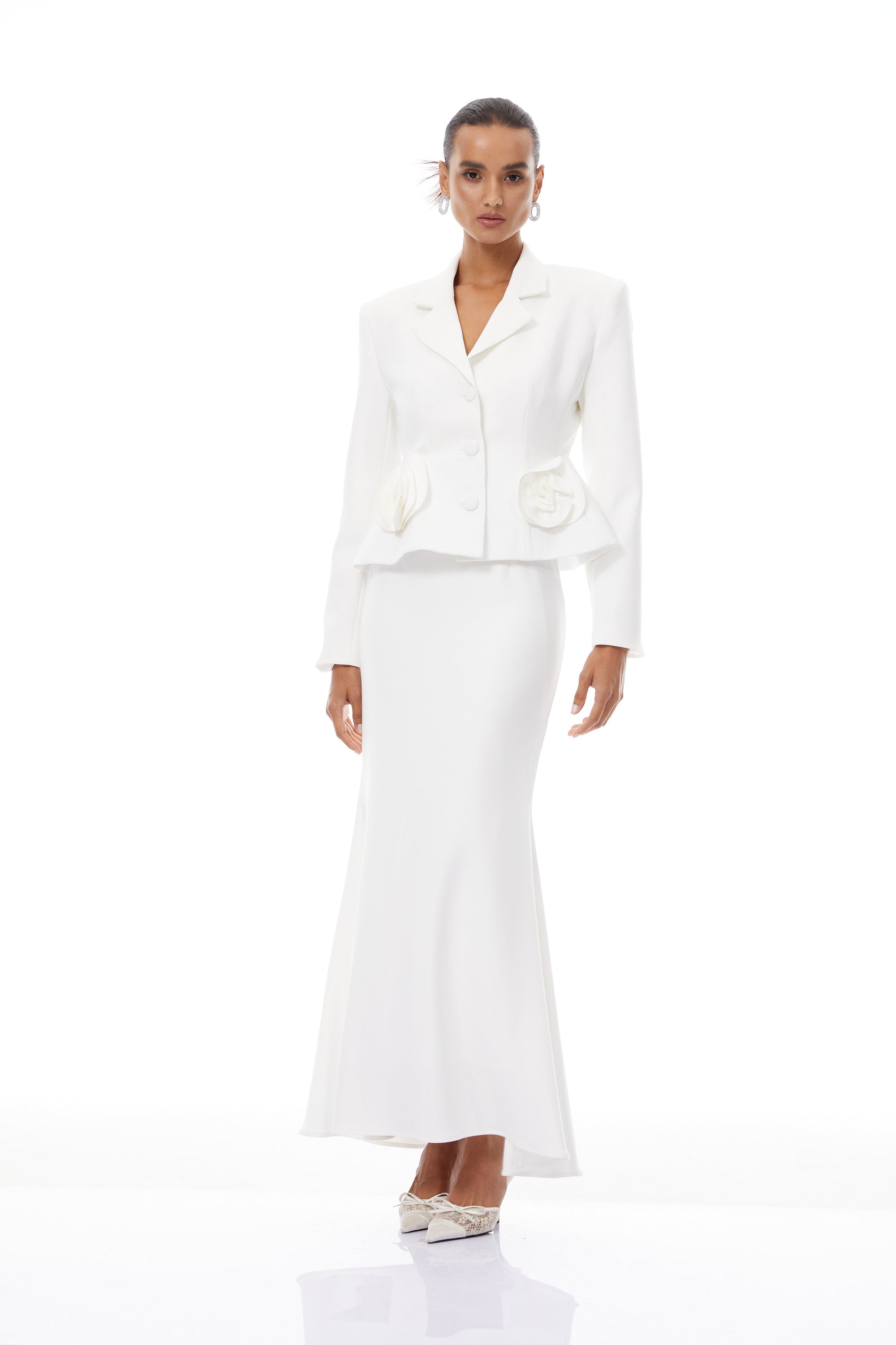 Odette White 3D Petal Blazer & Skirt Set (Final Sale)