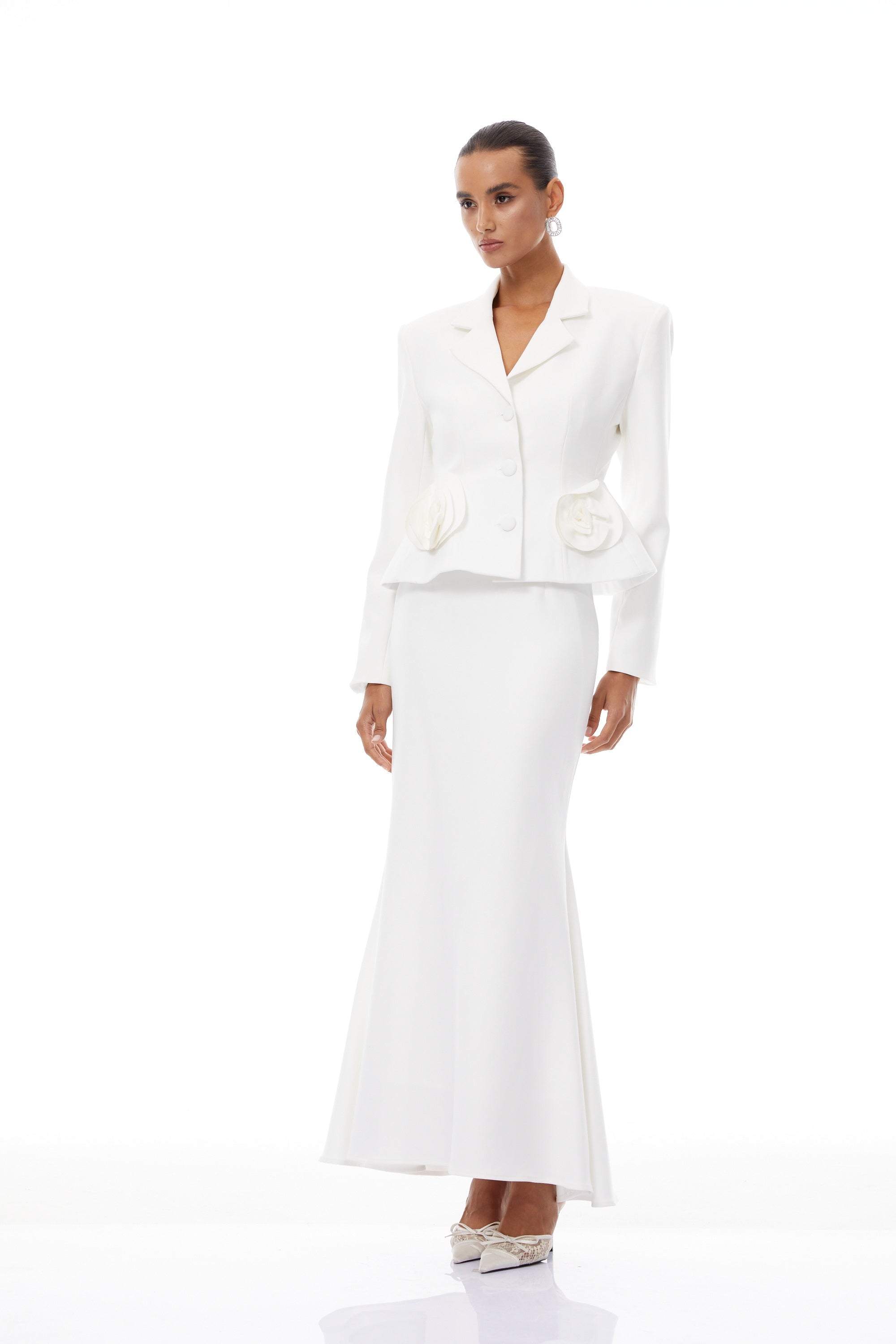 Odette White 3D Petal Blazer & Skirt Set (Final Sale)
