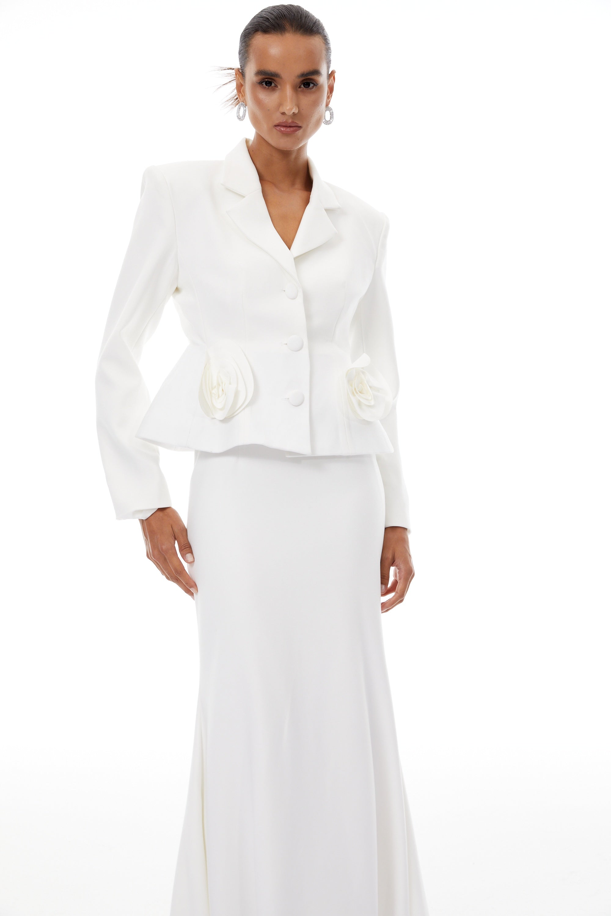 Odette White 3D Petal Blazer & Skirt Set (Final Sale)