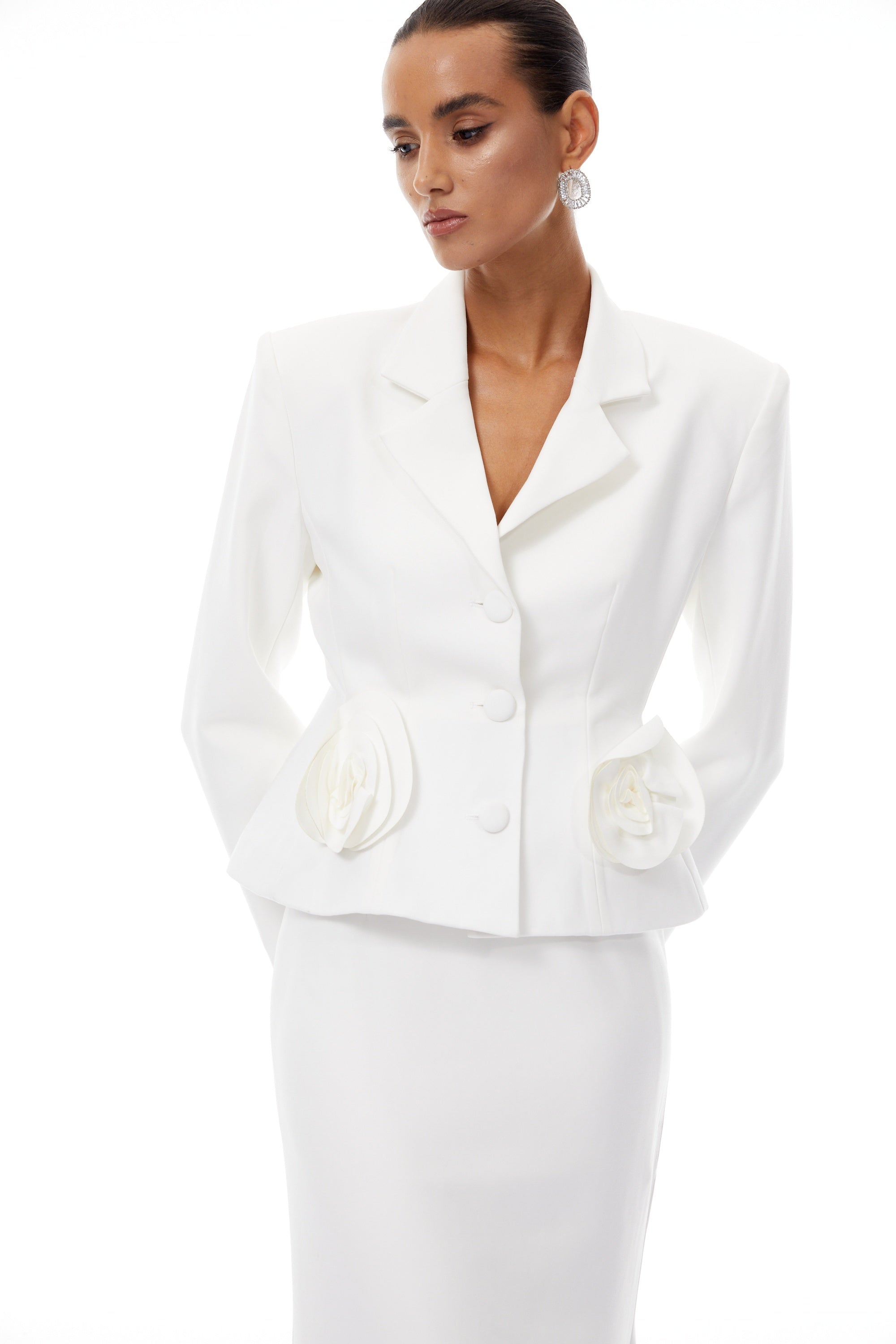 Odette White 3D Petal Blazer & Skirt Set (Final Sale)