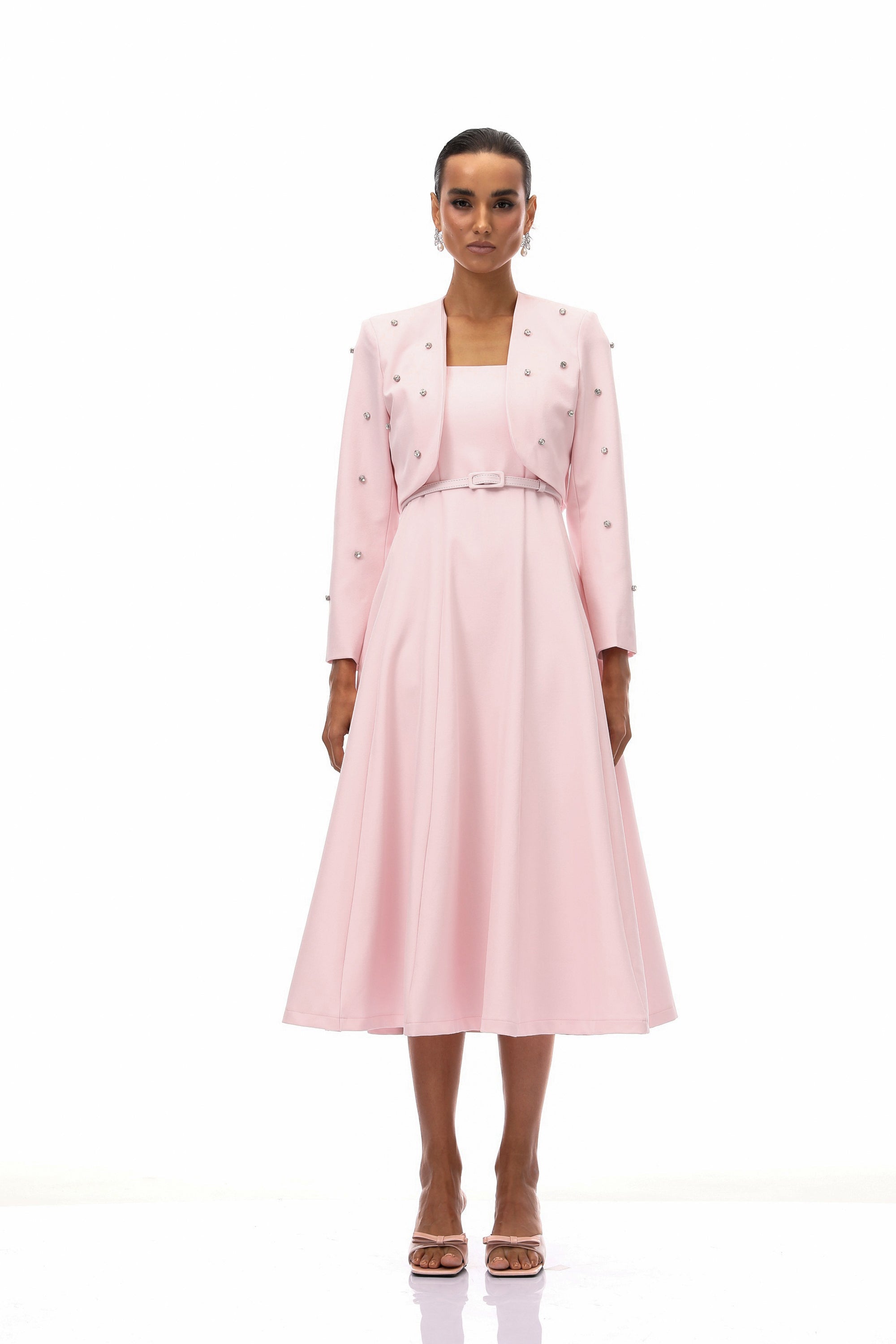 Valéria Pink Crystal Embellished Jacket & Dress Set (Final Sale-US Only)