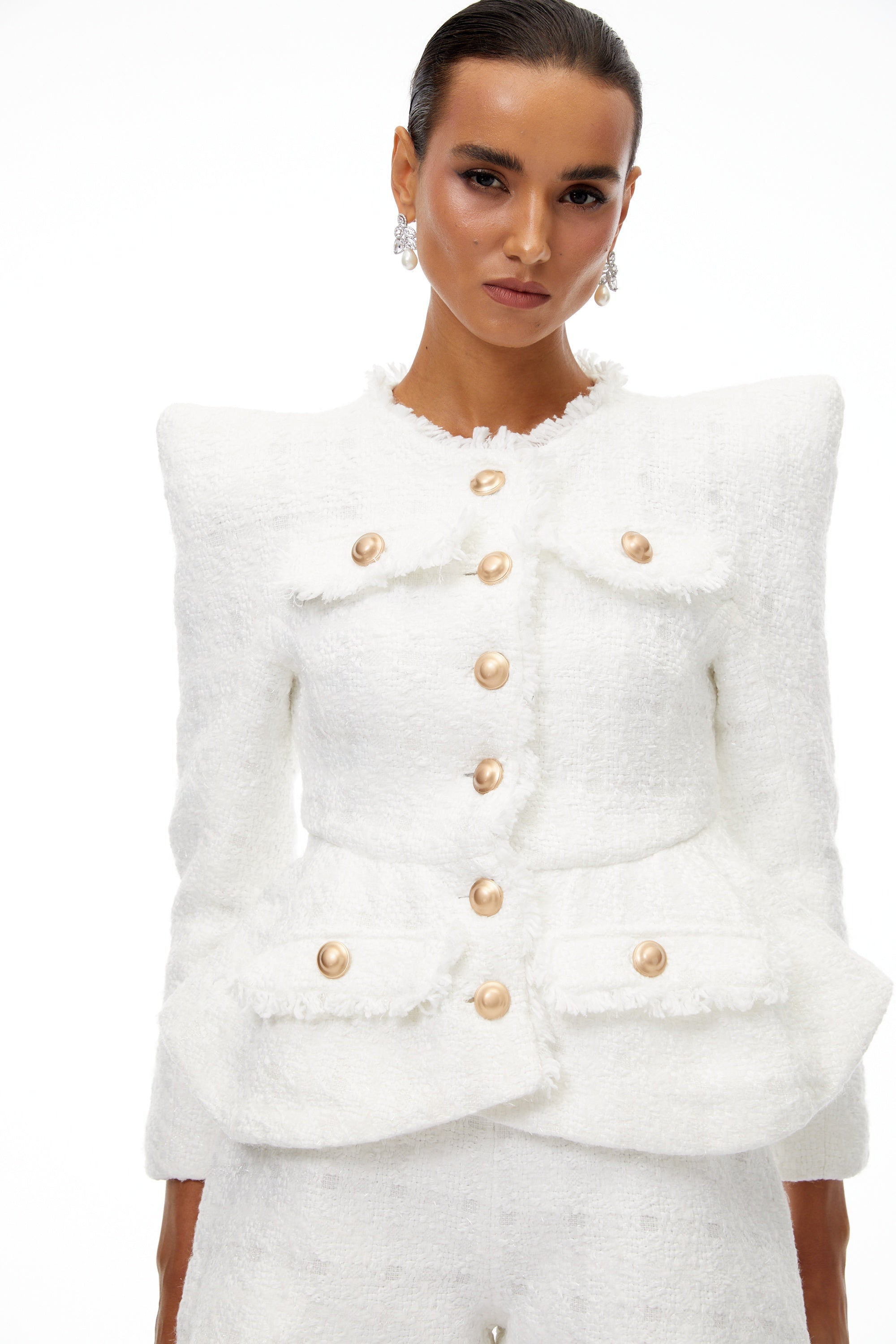 Séraphine White Frayed Tweed Jacket & Shorts Set (Final Sale-US Only)
