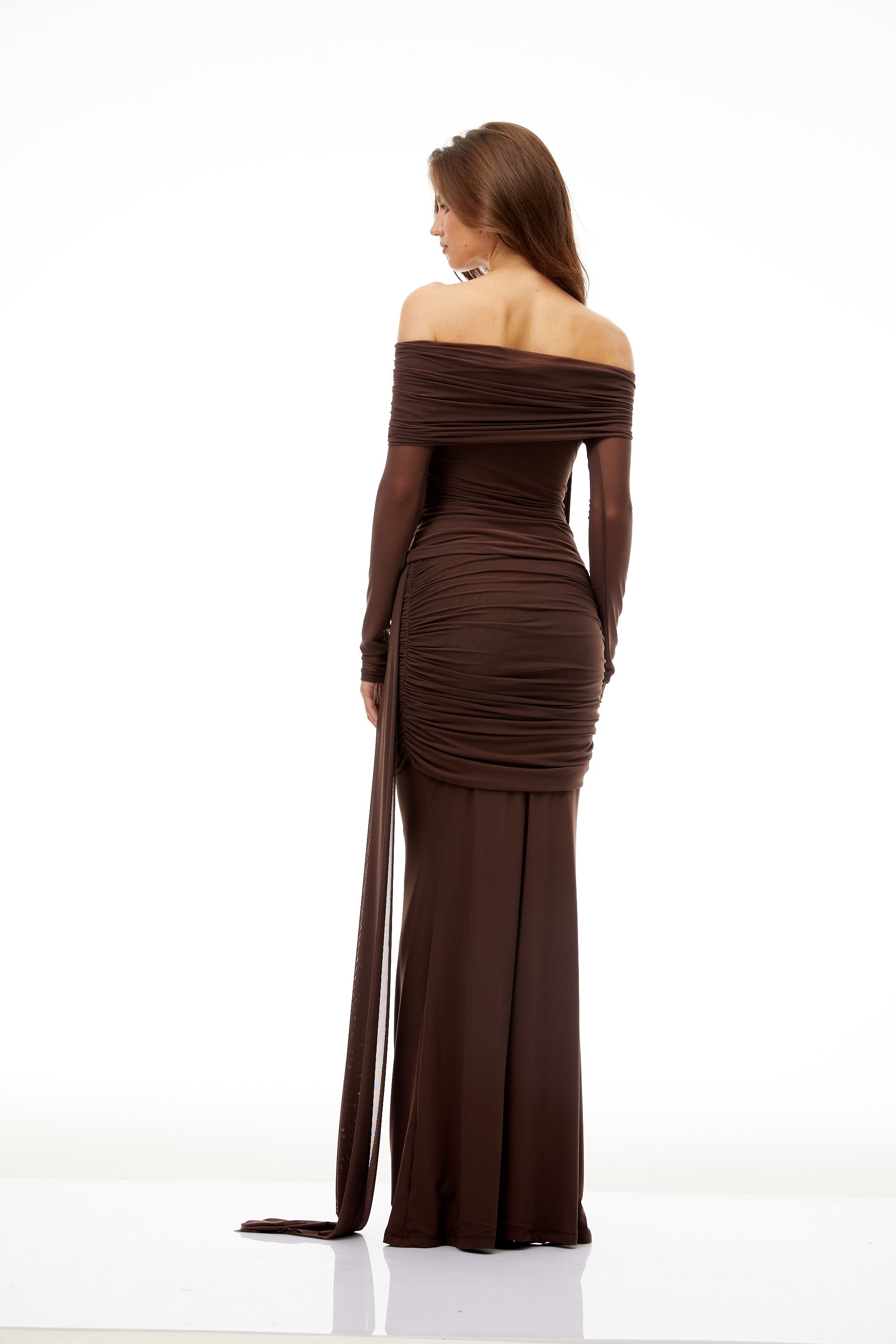 Hyacinthe Brown Asymmetrical Ruched Top & Skirt Set (Final Sale)