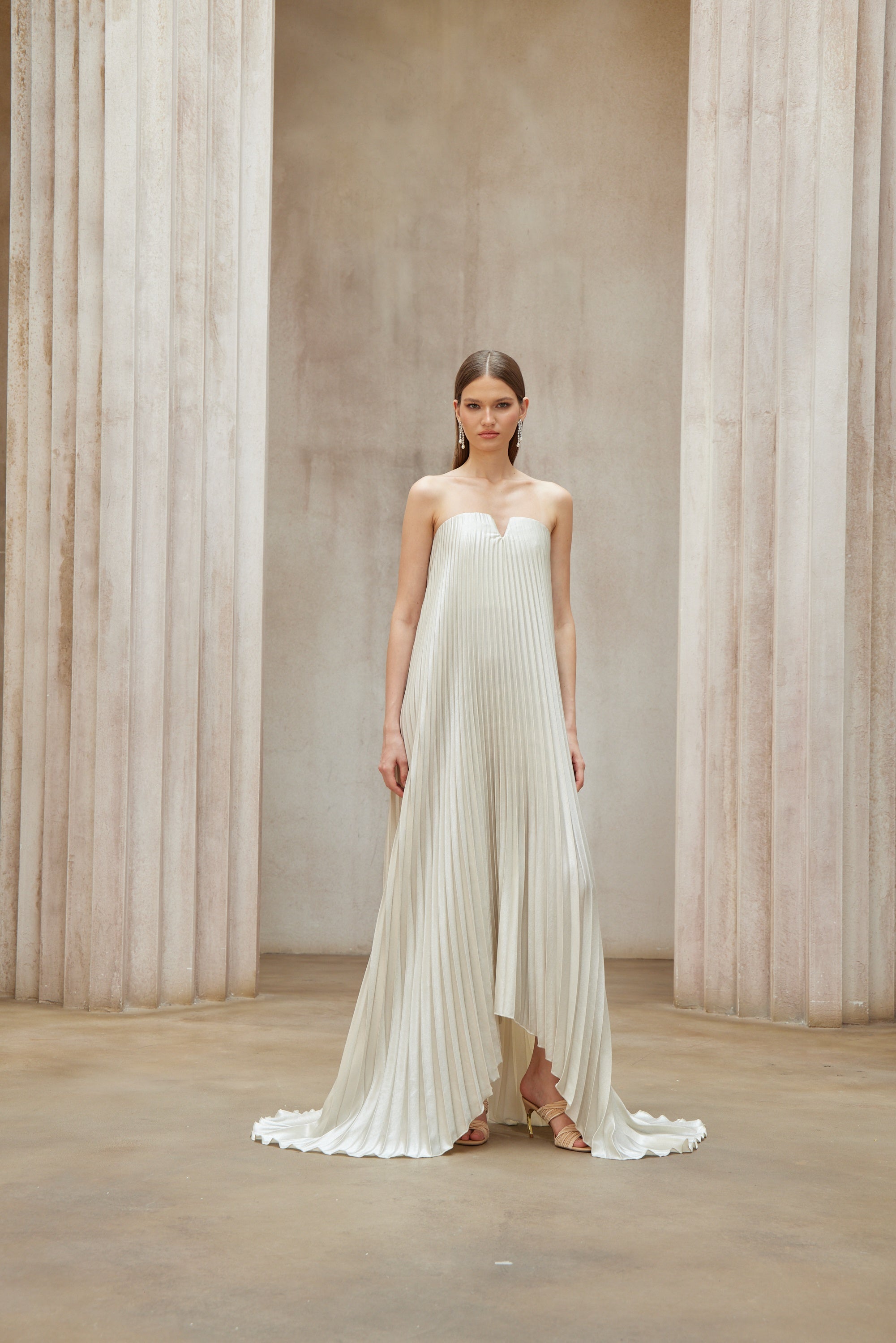 Satiné Gold Fully-pleated Maxi Dress (Final Sale)