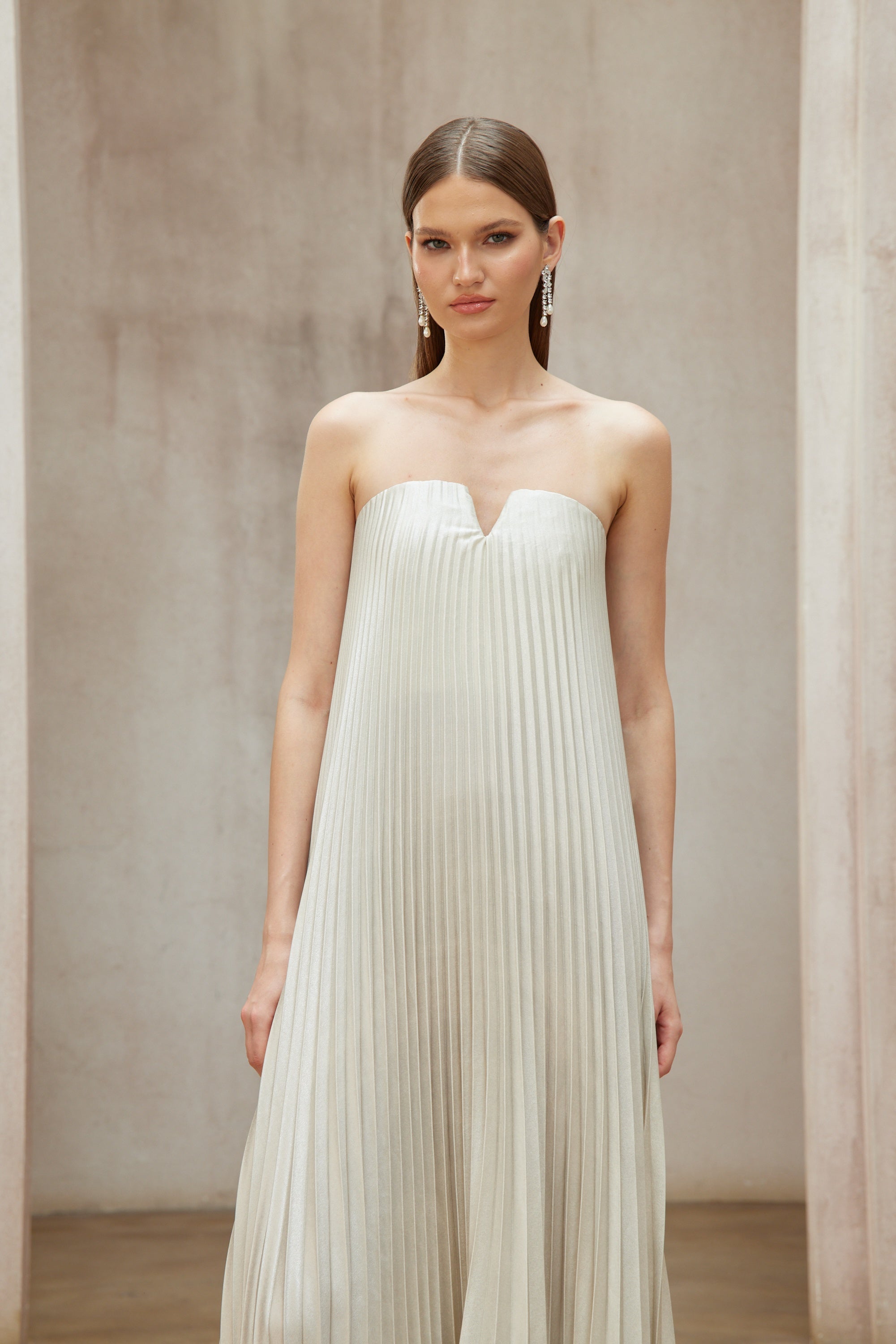 Satiné Gold Fully-pleated Maxi Dress (Final Sale)