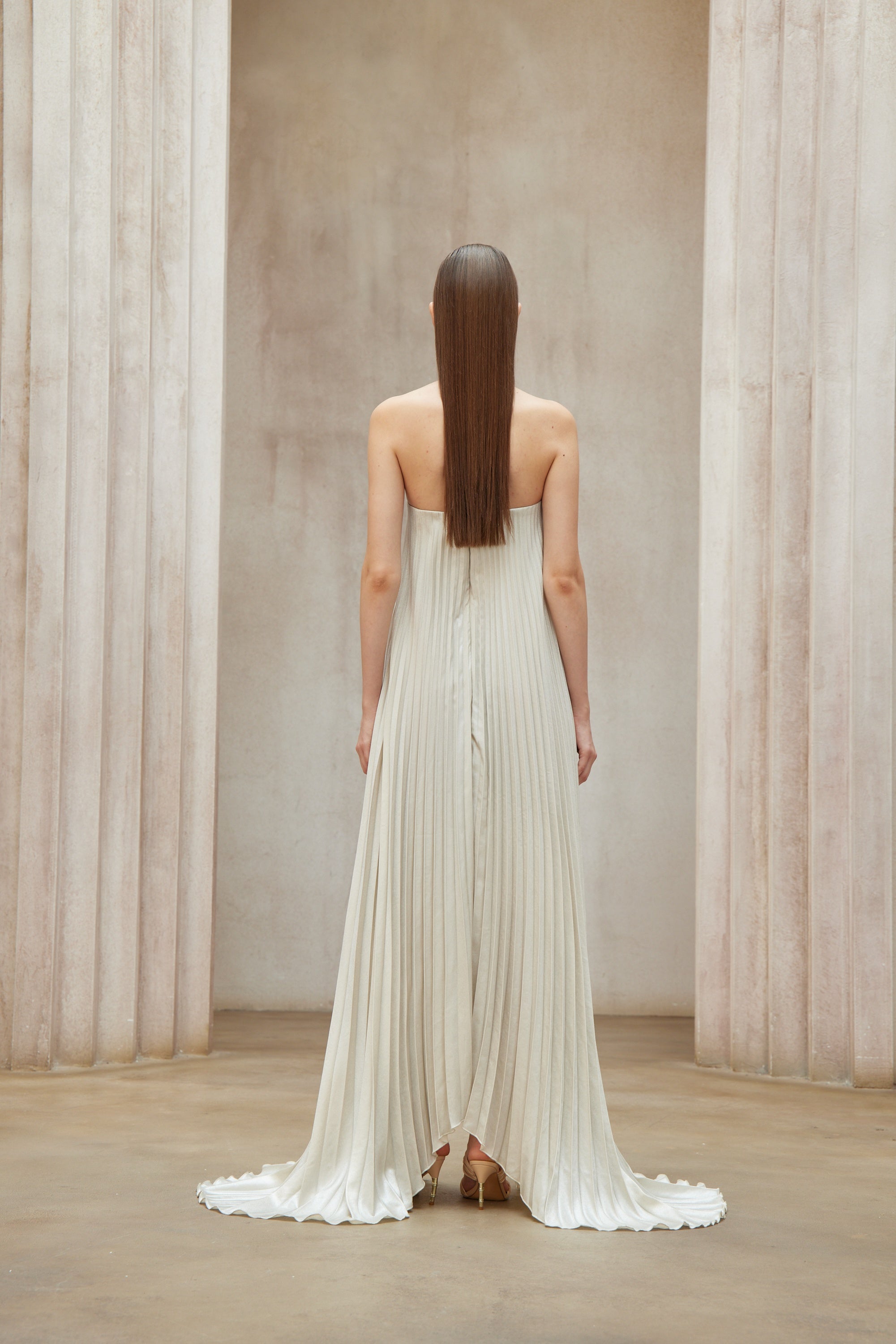 Satiné Gold Fully-pleated Maxi Dress (Final Sale)