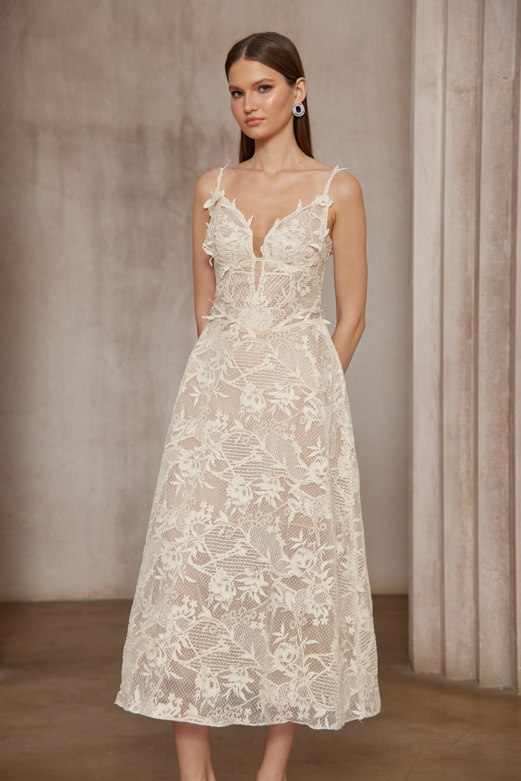 Amber White Sleeveless Floral Lace Midi Dress (Final Sale)