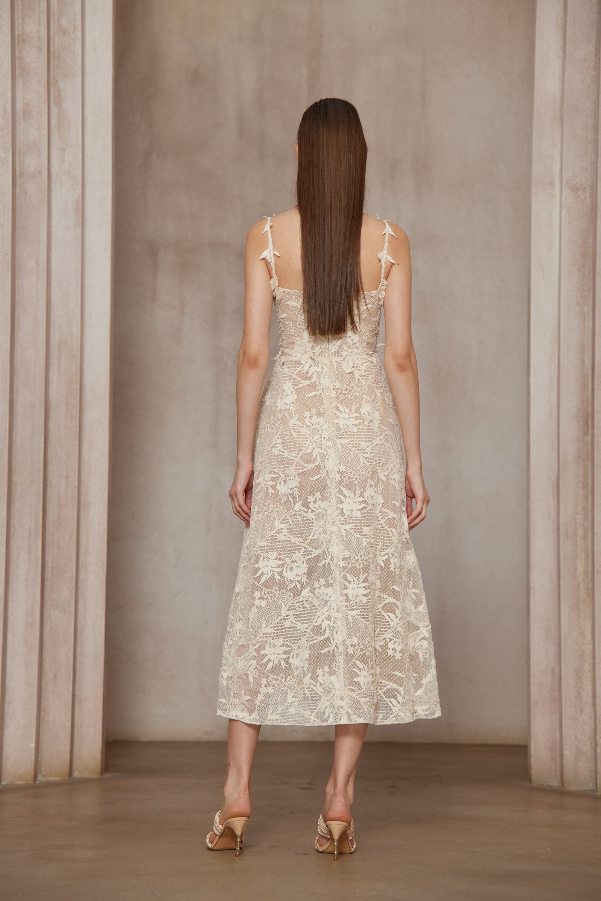 Amber White Sleeveless Floral Lace Midi Dress (Final Sale)