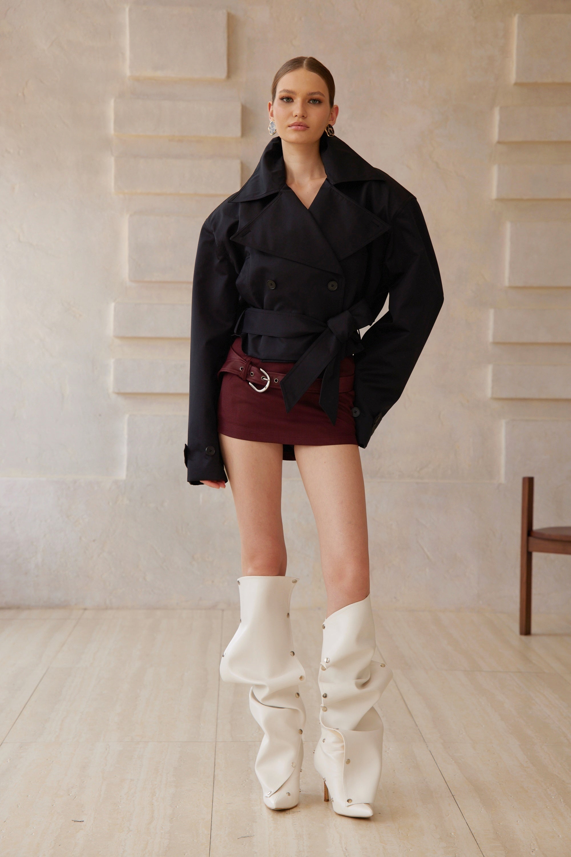 Avril Black Double-Breasted Short Trench Coat (Final Sale)