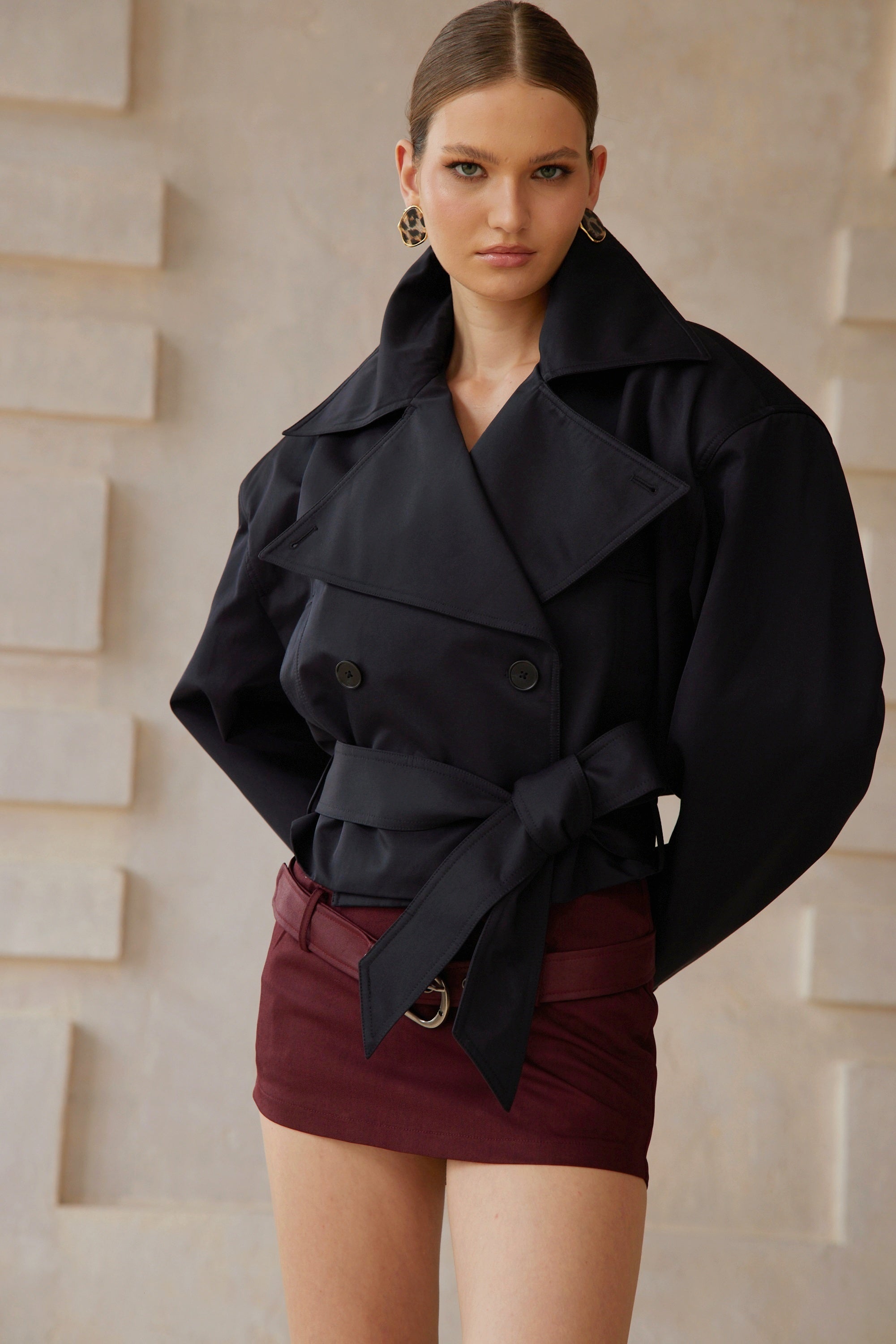 Avril Black Double-Breasted Short Trench Coat (Final Sale)
