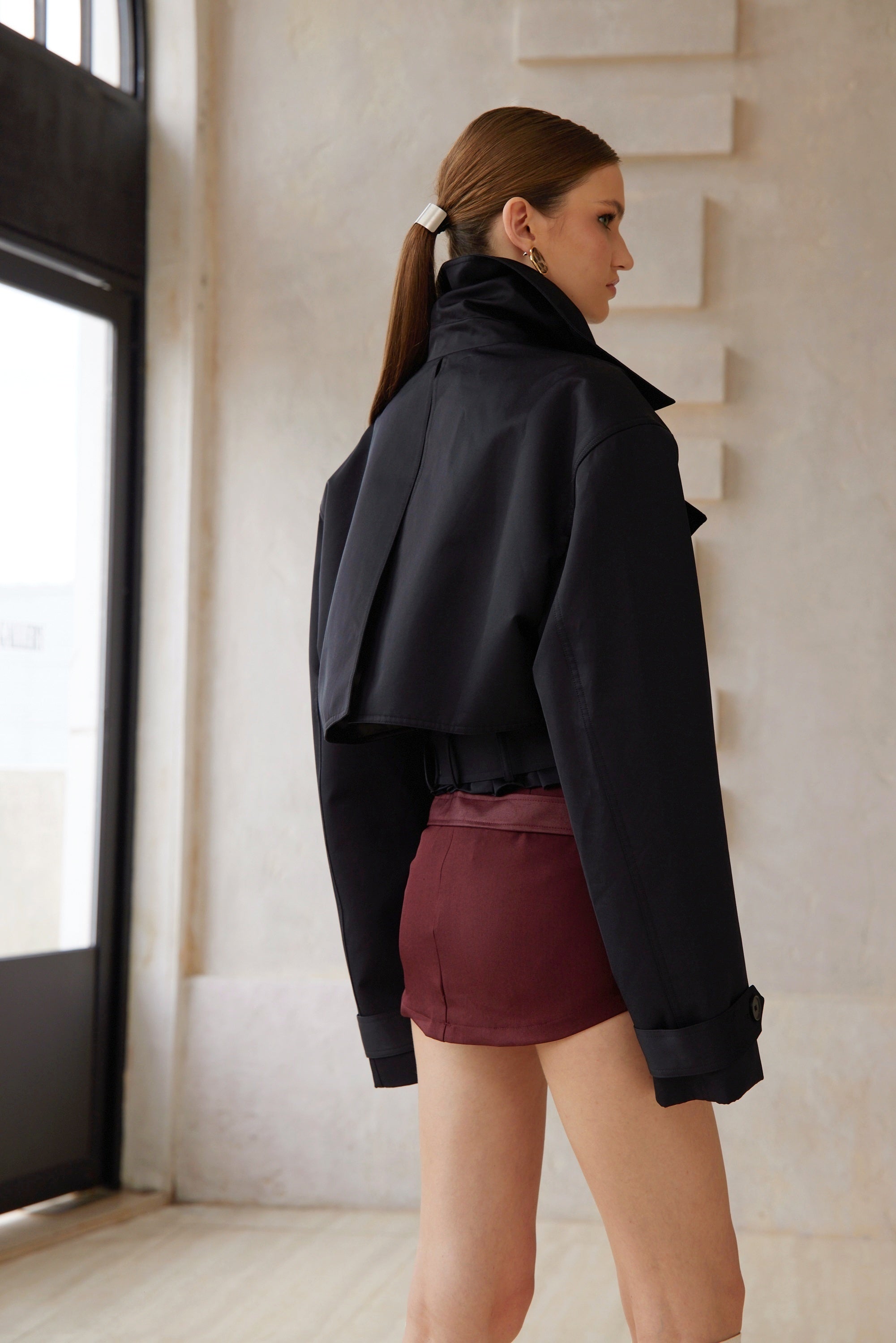Avril Black Double-Breasted Short Trench Coat (Final Sale-US Only)