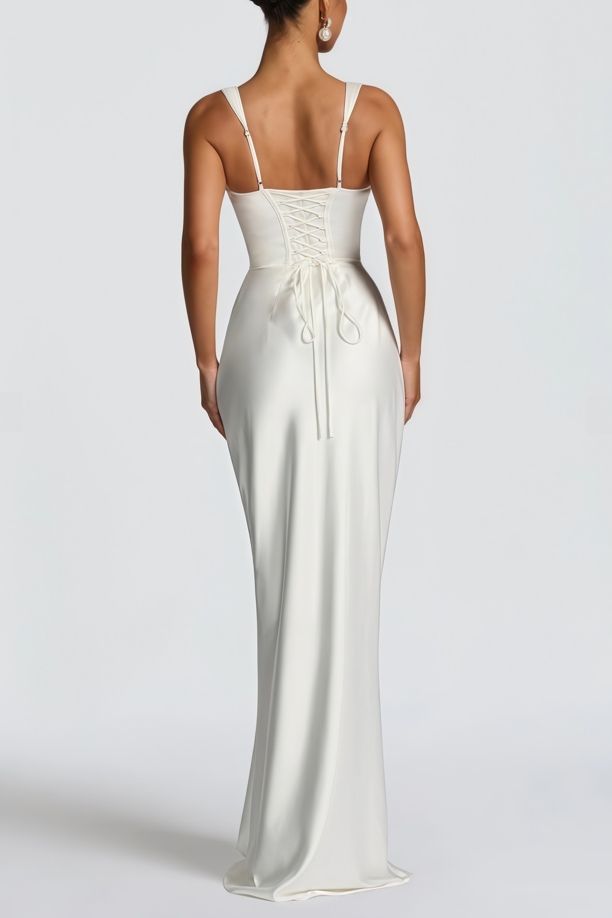 White Ruched Satin Maxi Dress