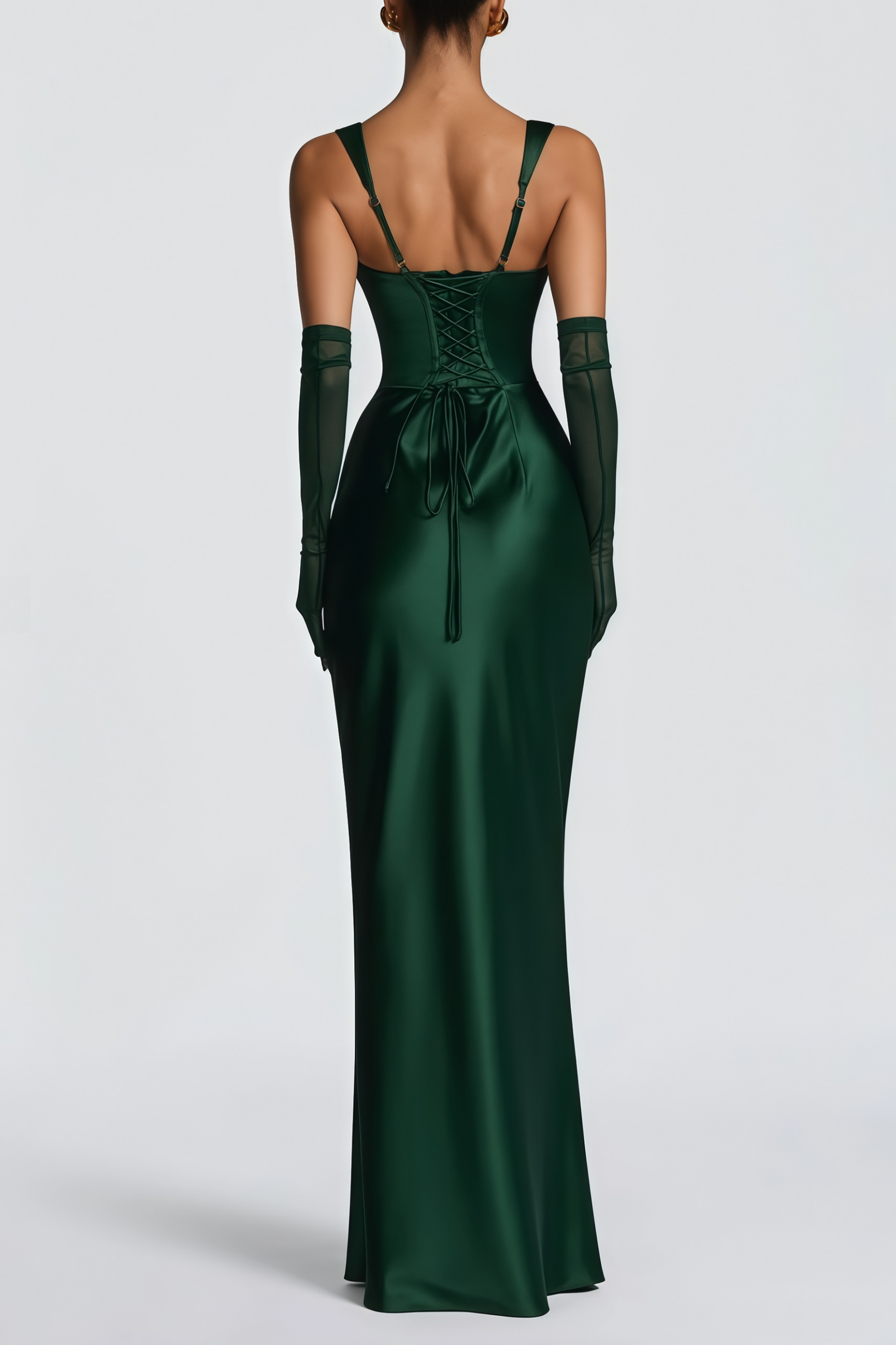 Emerald Ruched Satin Maxi Dress