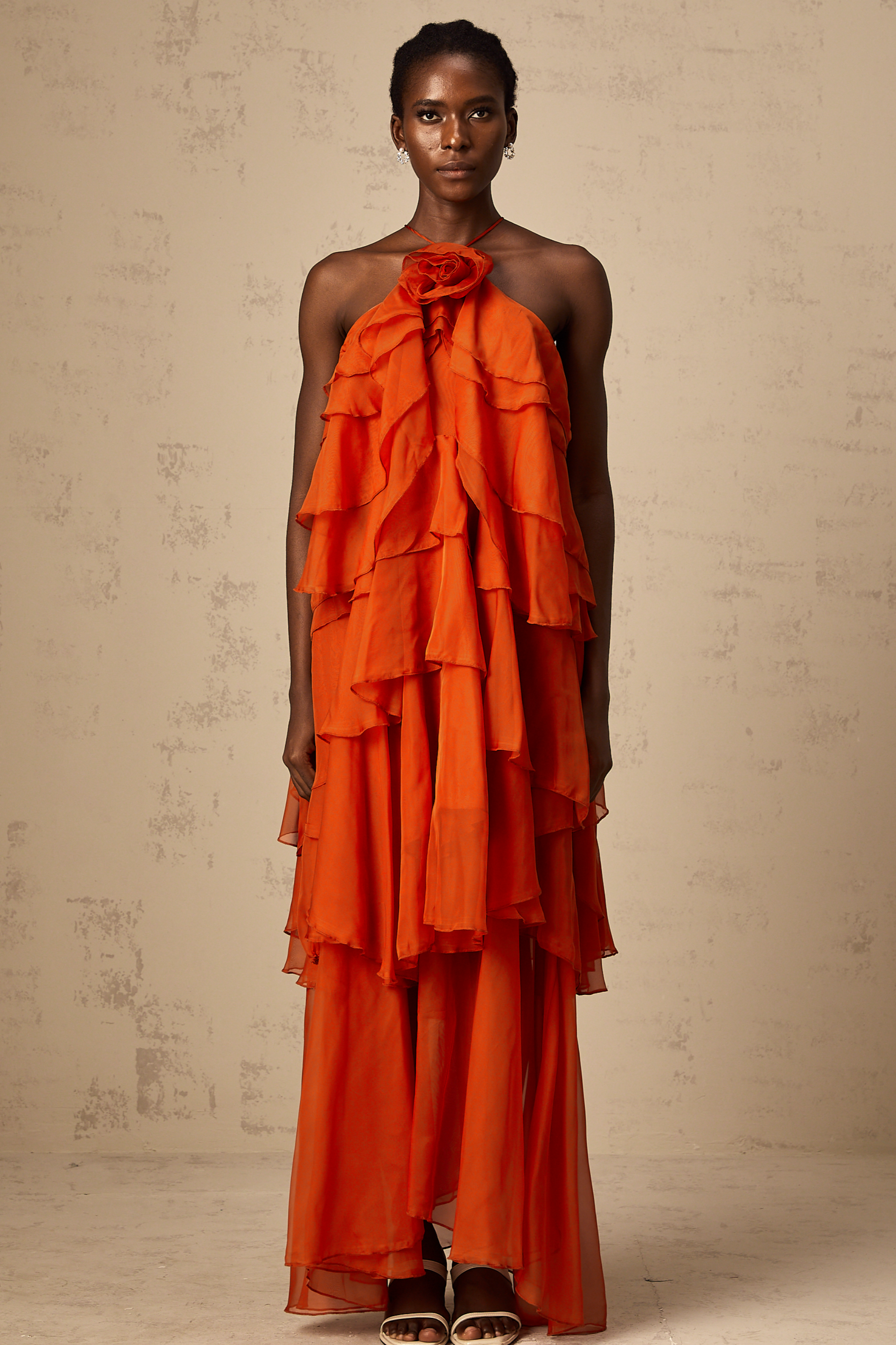 Halterneck Flounced Maxi Dress
