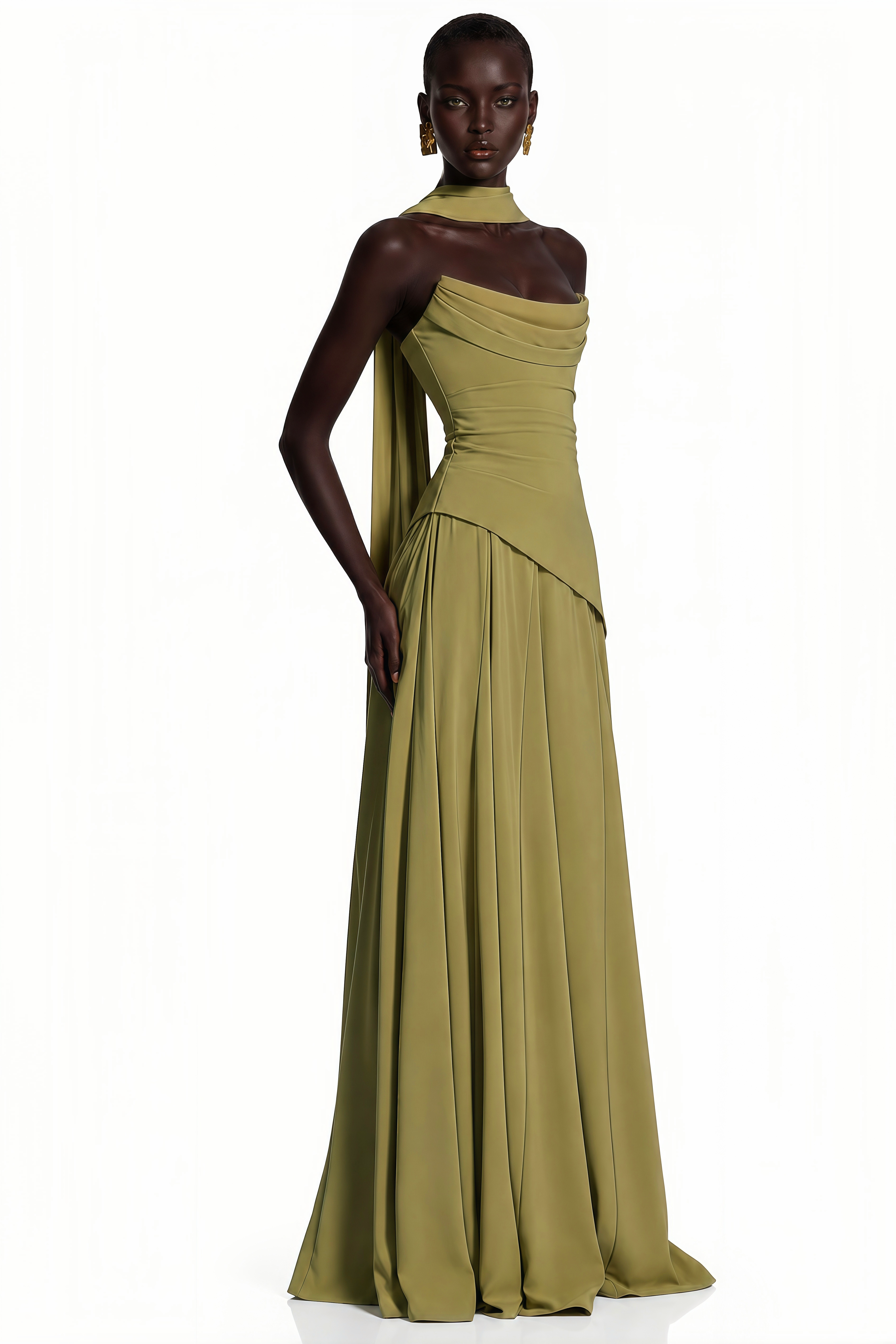 Romane Green Strapless Corset Chiffon Maxi Dress
