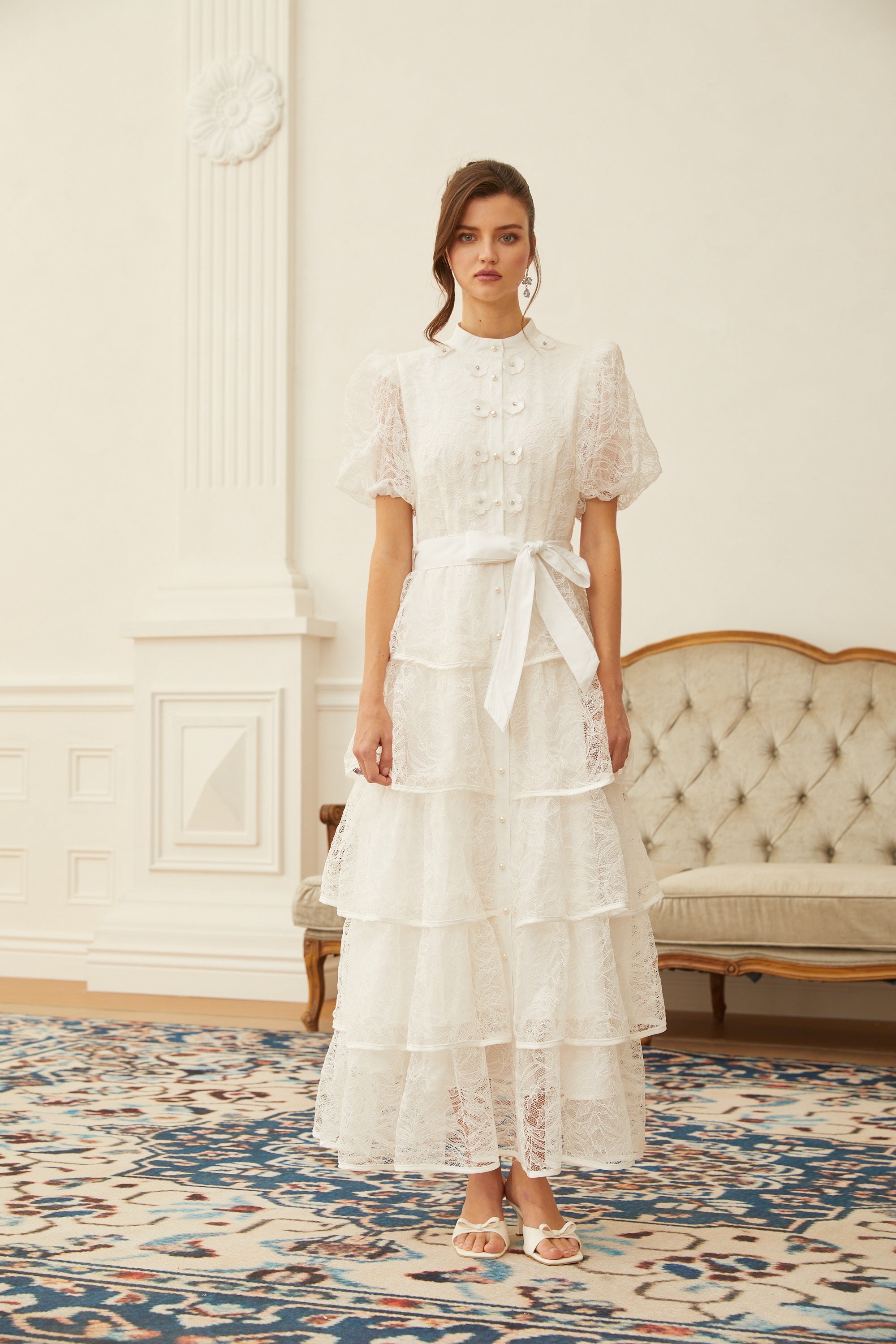 Verity White Floral Lace Tiered Maxi Dress (Final Sale-US Only)