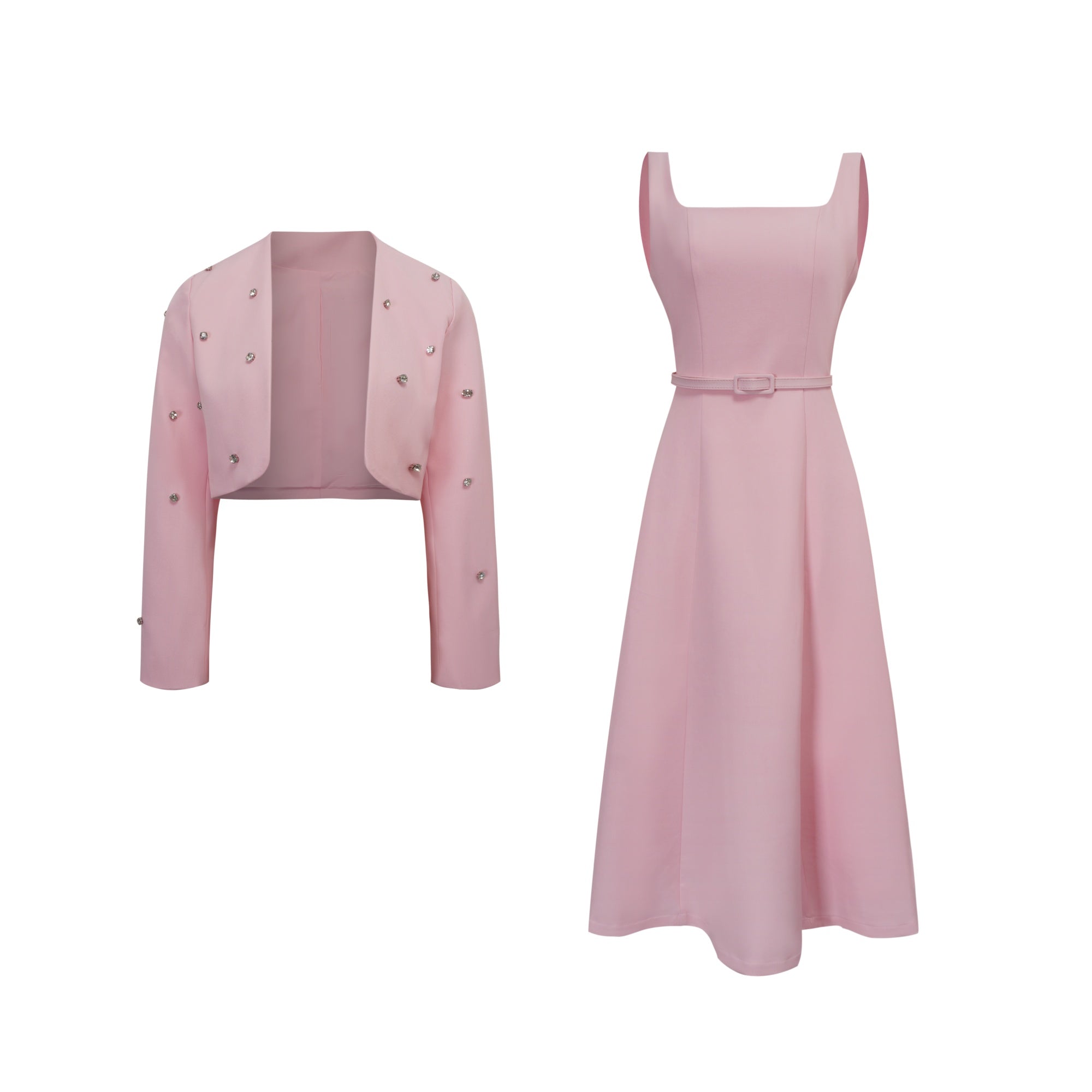 Valéria Pink Crystal Embellished Jacket & Dress Set (Final Sale-US Only)
