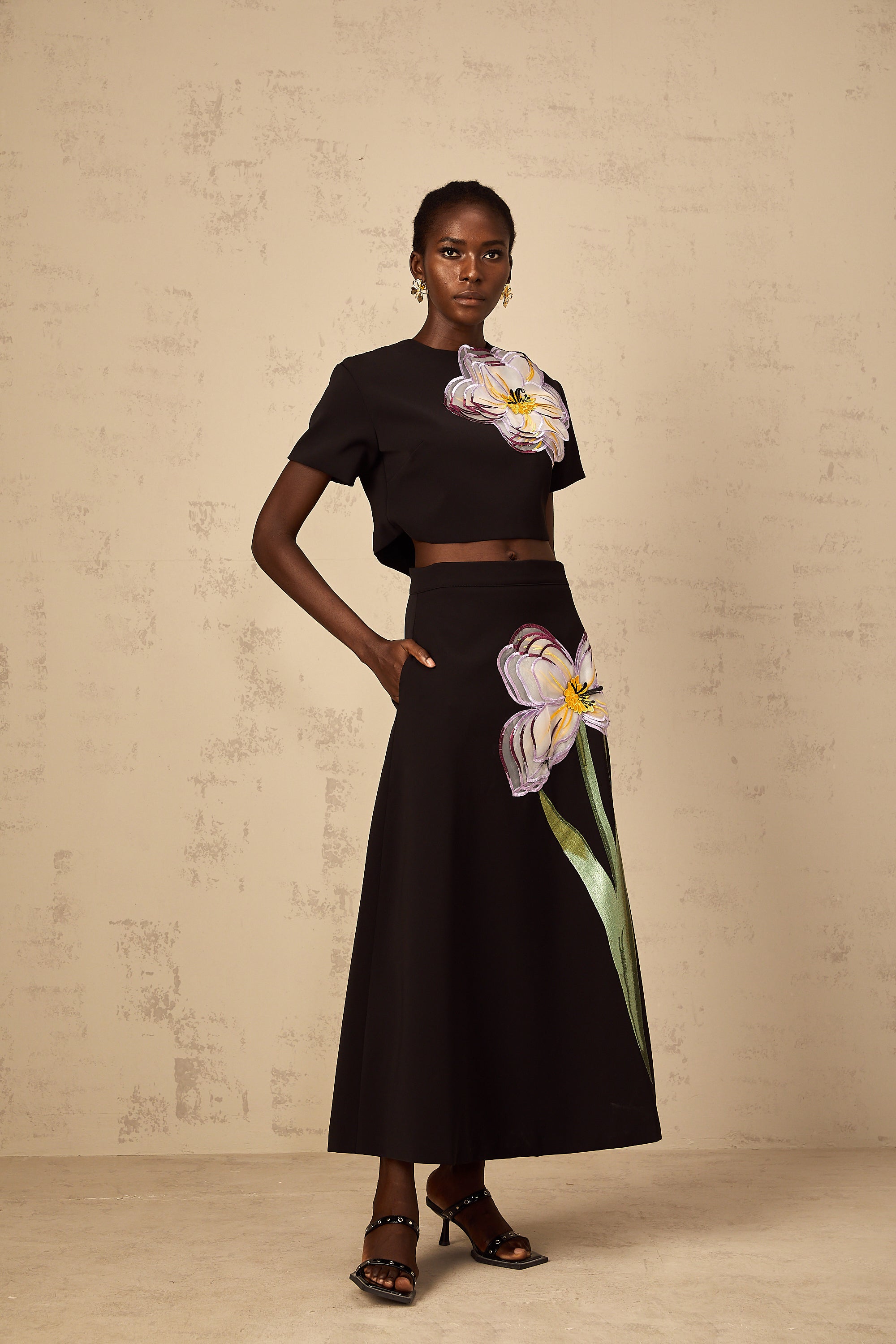 Irène Black Sequin Floral Embroidered Matching Set (Final Sale)