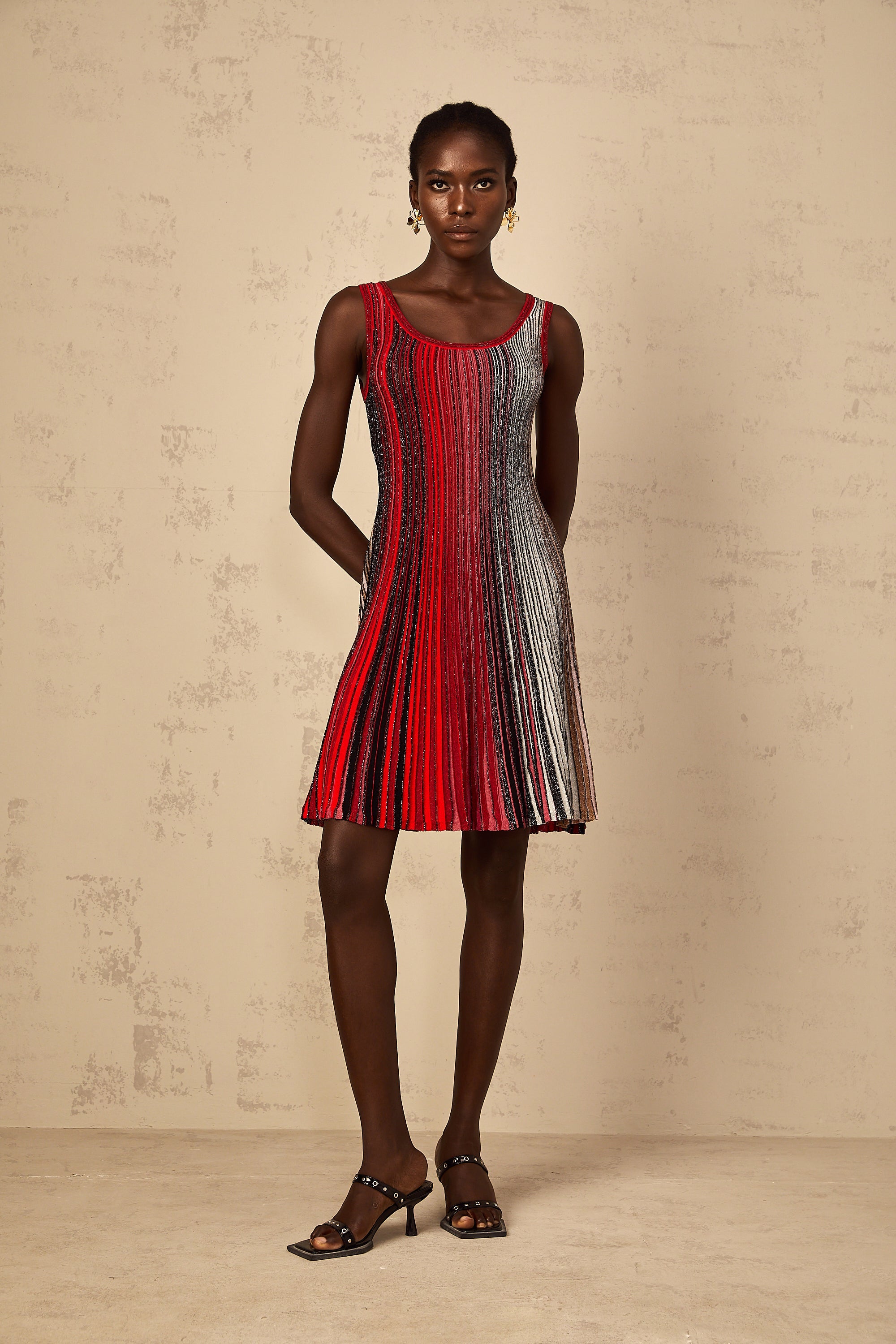 Amaryllis Red Sequin Striped Knit Mini Dress (Final Sale-US Only)