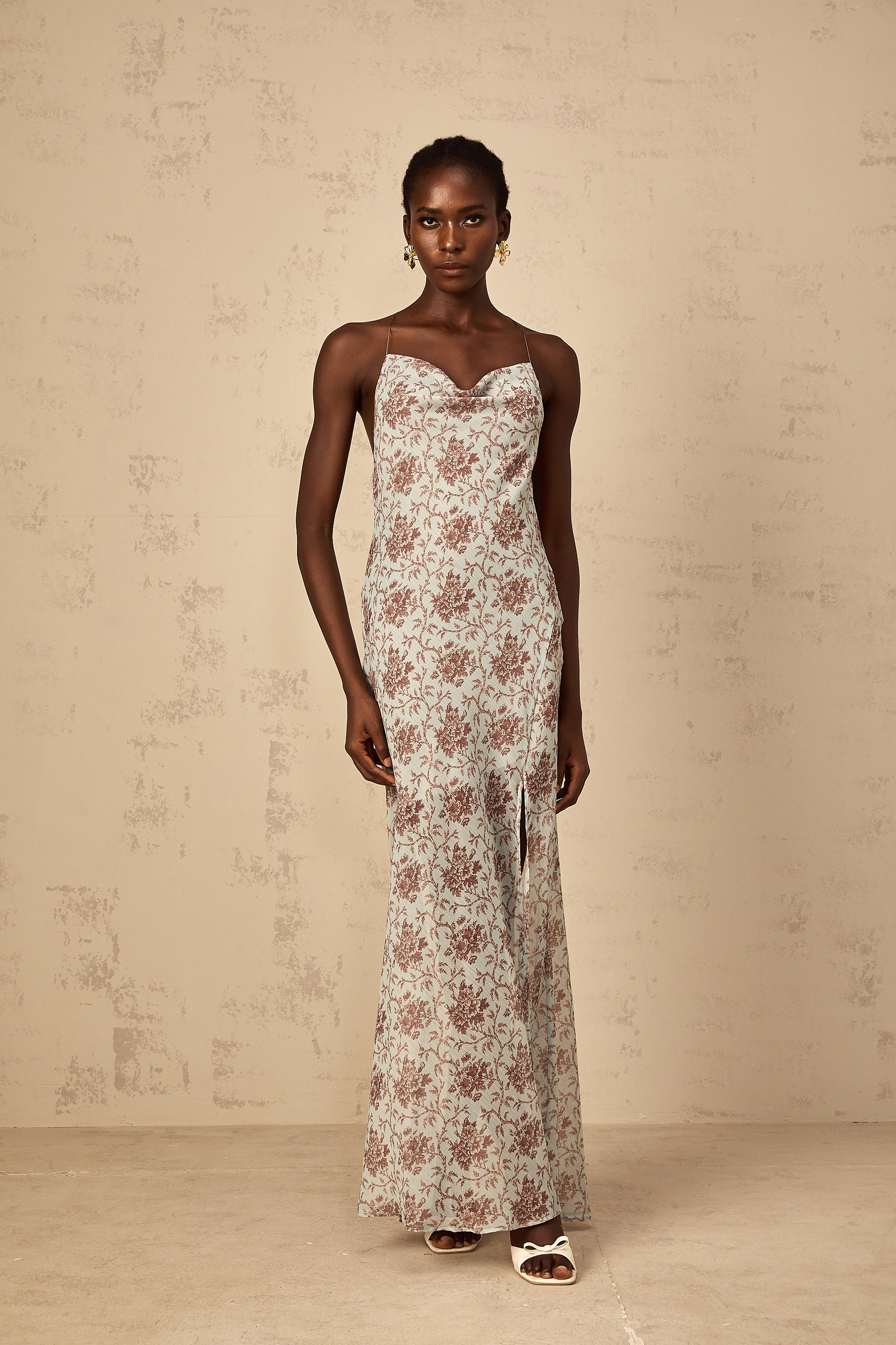 Honorine Blue Sleeveless Floral Print Maxi Dress (Final Sale)