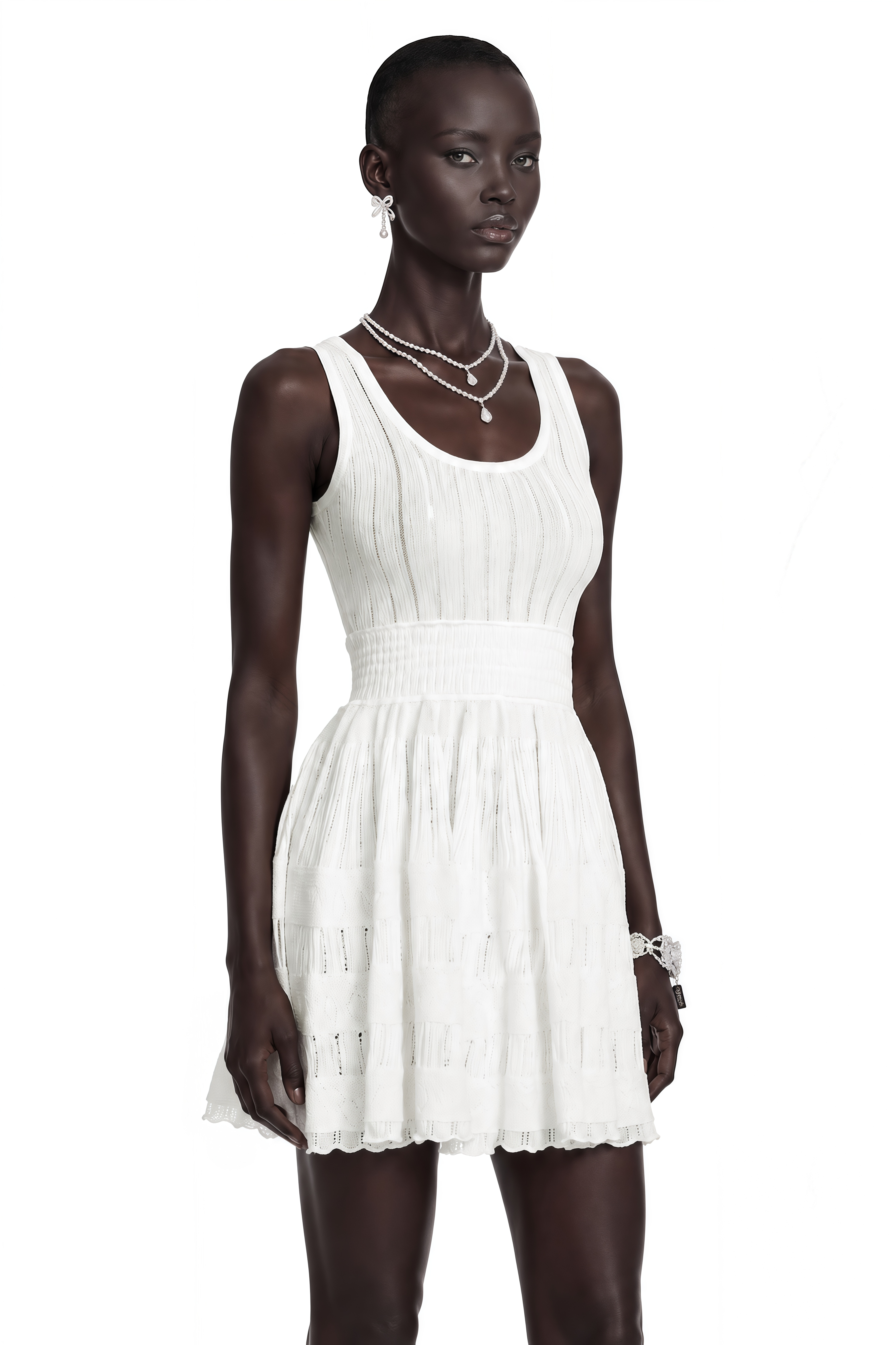 Noémie White Cut-out Pleated Mini Dress