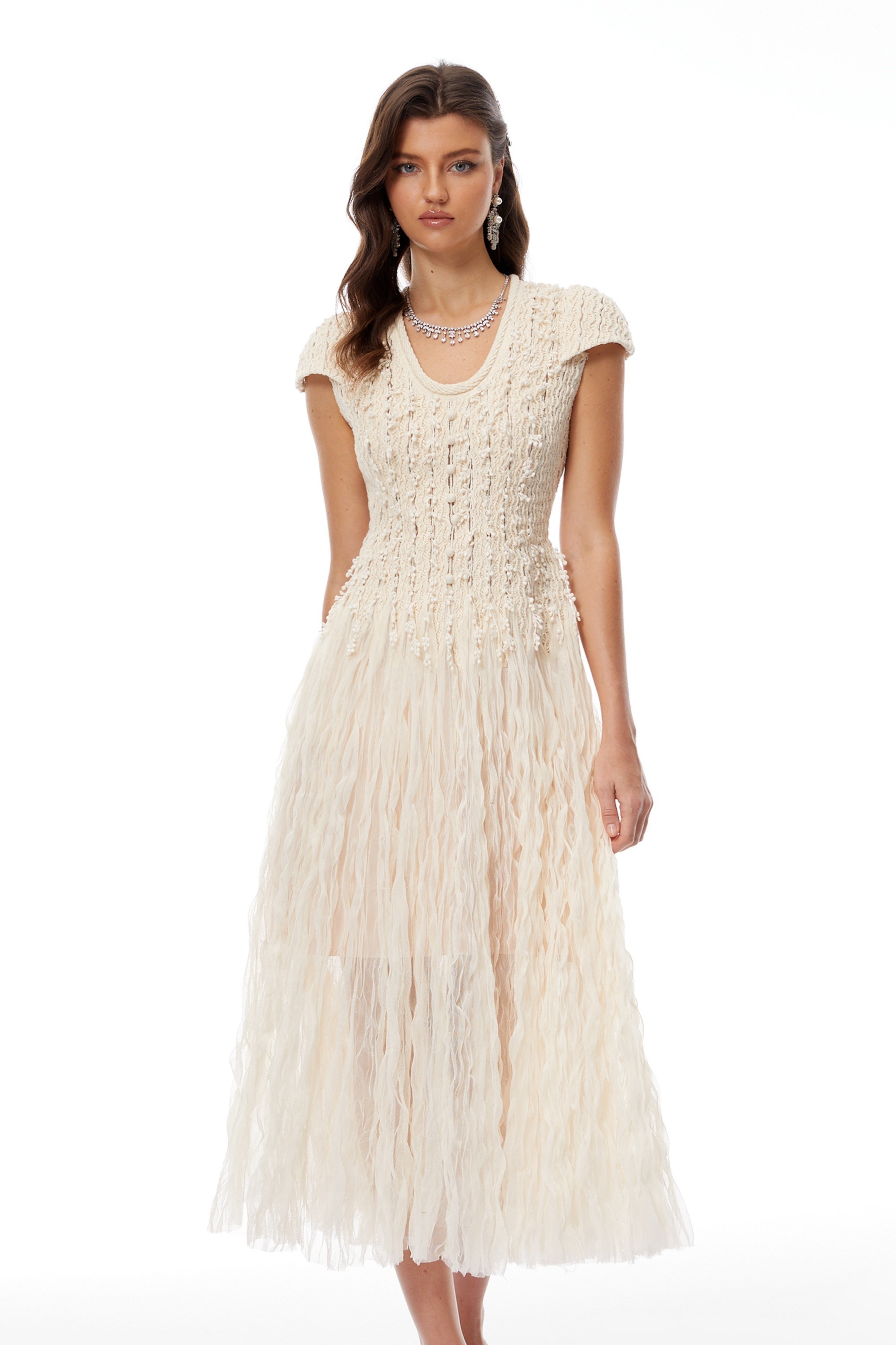 Rylee Neutral Textured Weave Midi Dress (Final Sale-US Only)