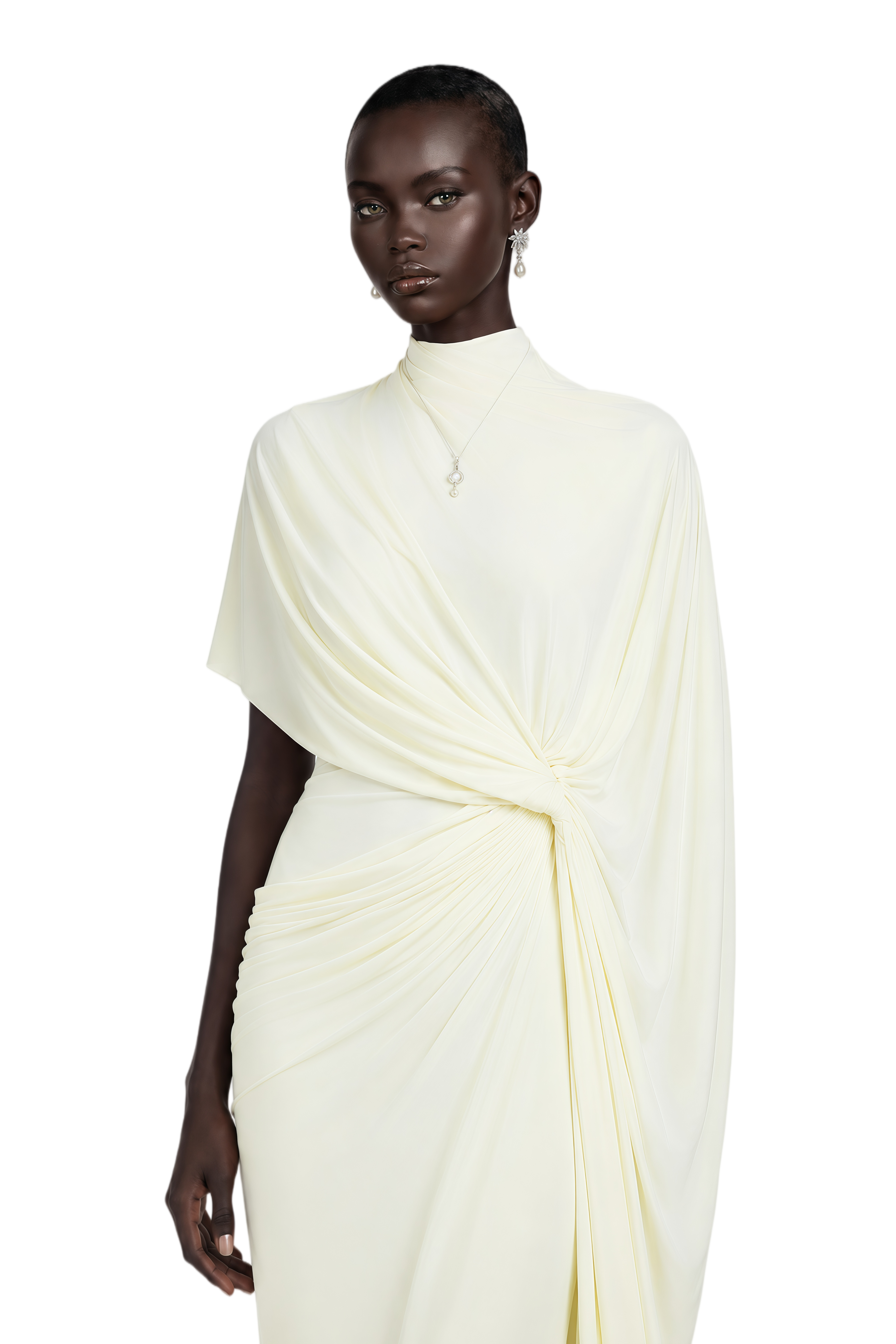 Fenella Asymmetrical Draped Cape & Dress Matching Set in White
