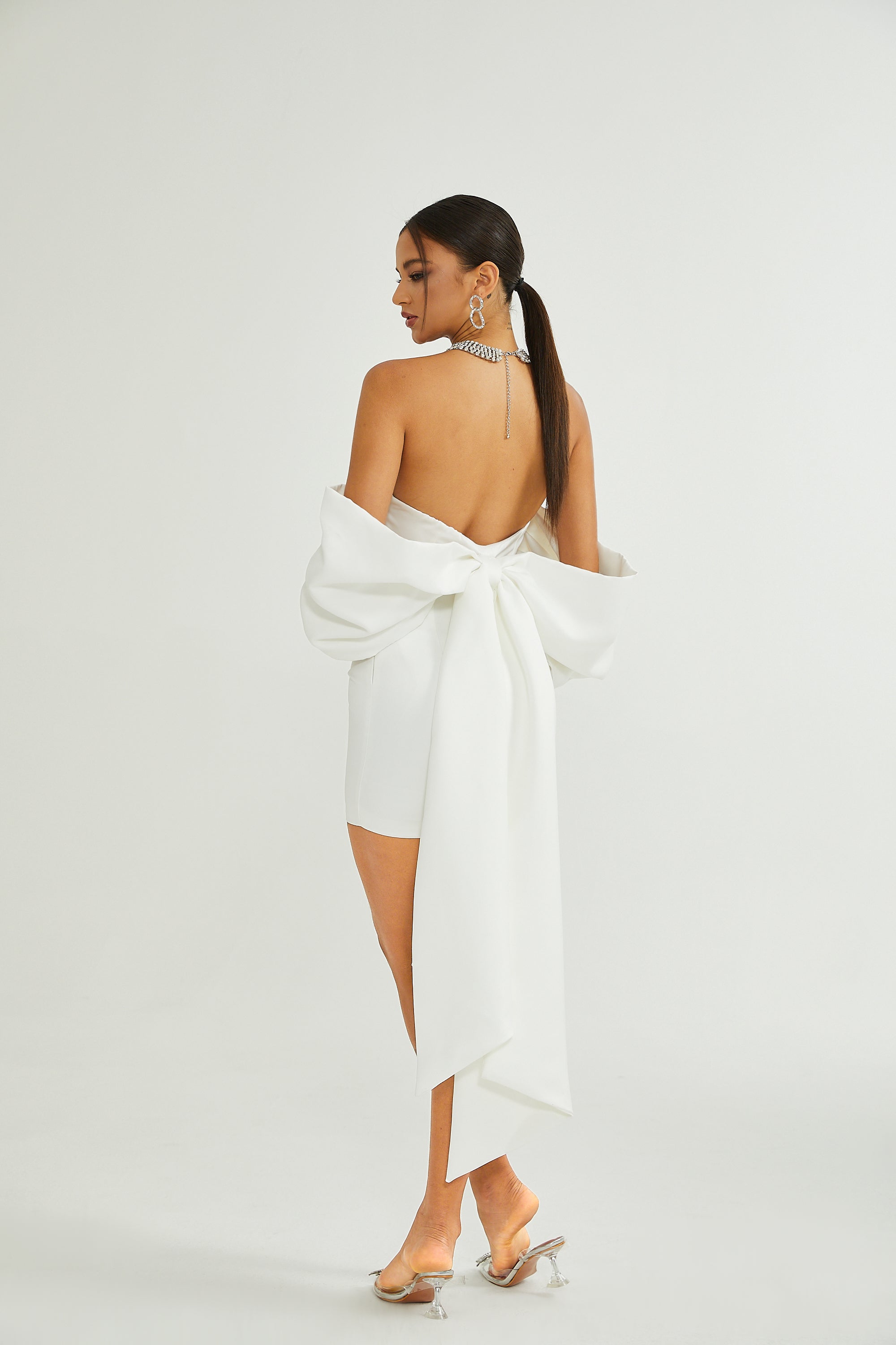 Hélène white oversize-bow mini dress (Final Sale)