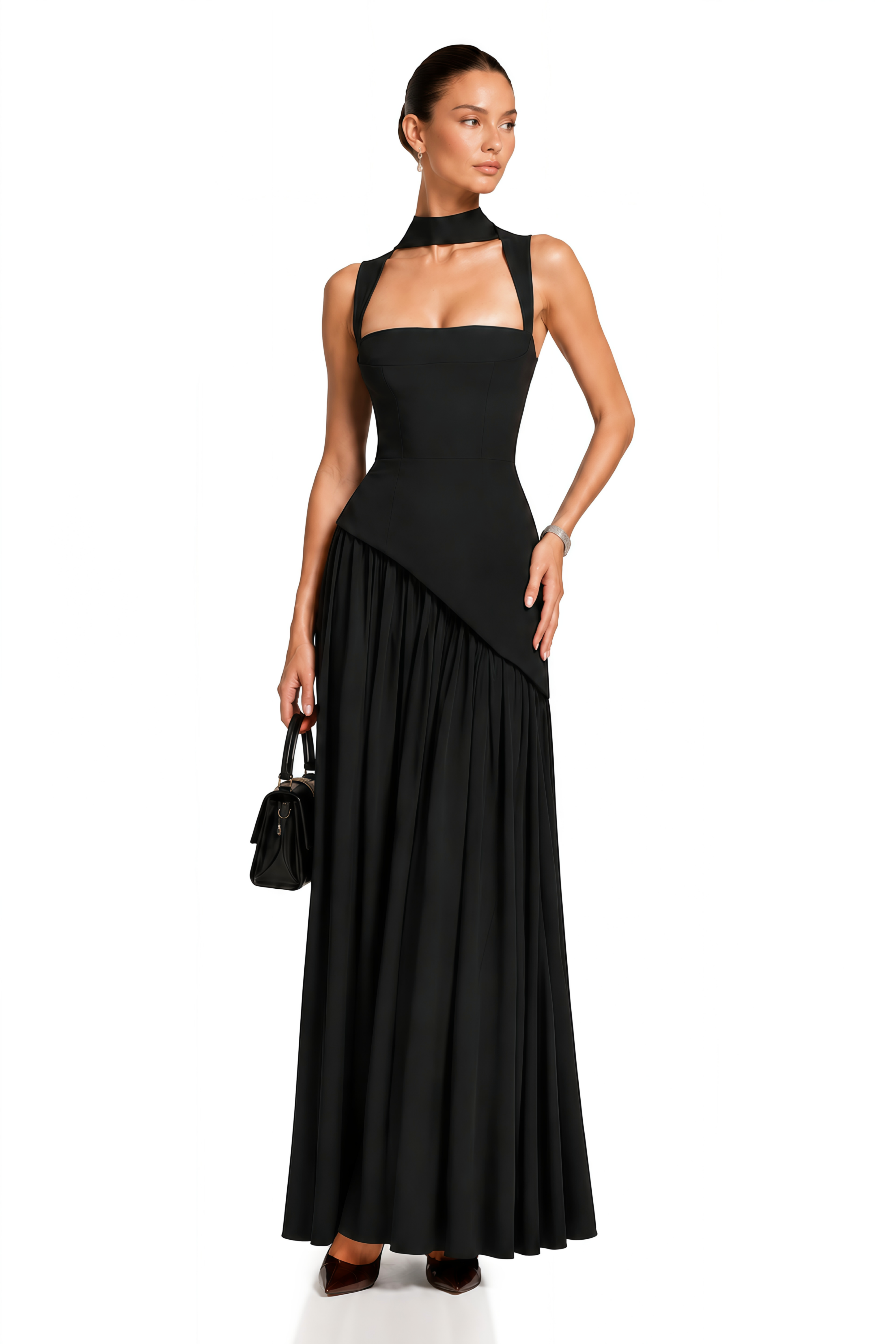 Sidonie Black Asymmetrical Maxi Gown (Final Sale-US Only)
