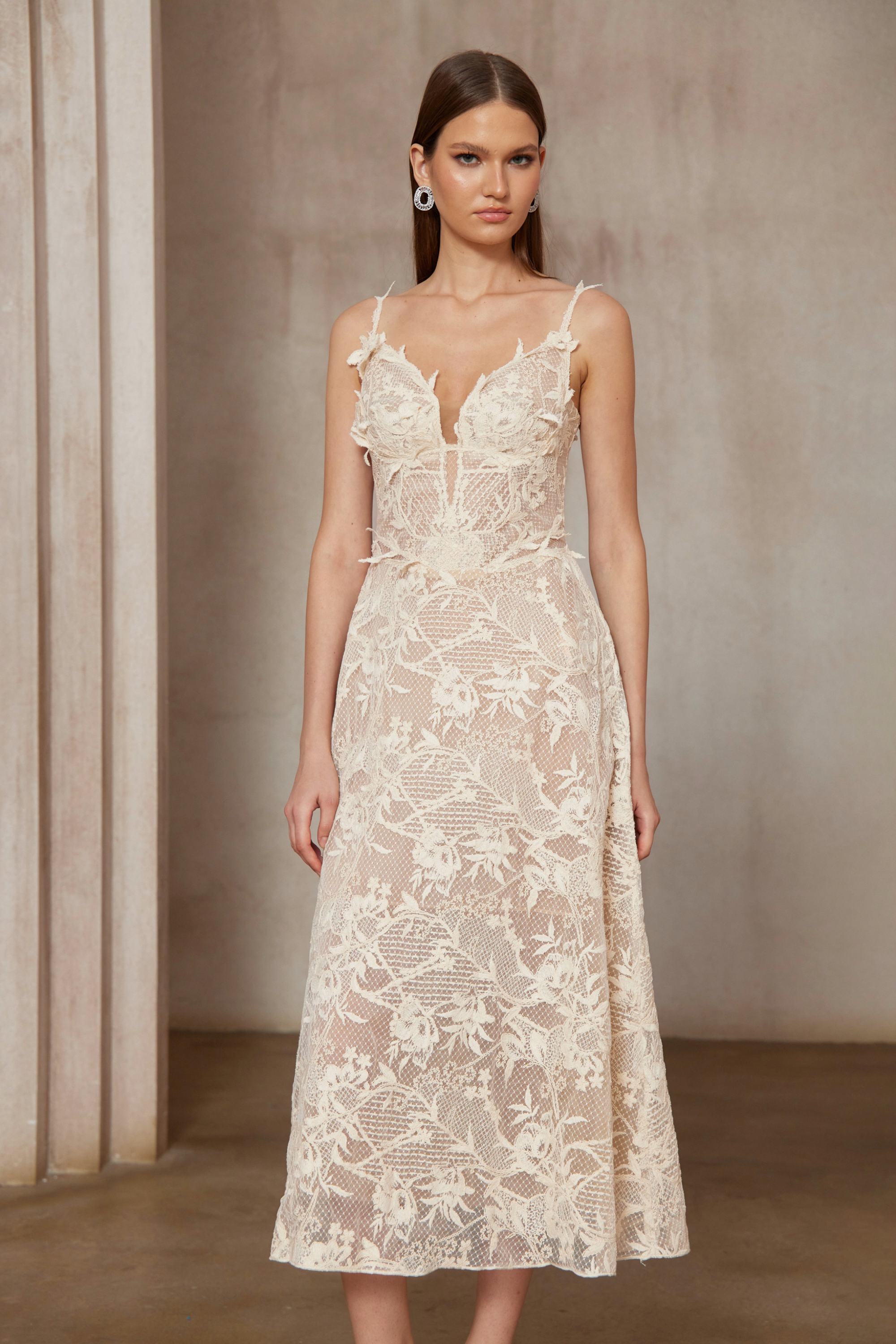 Amber White Sleeveless Floral Lace Midi Dress (Final Sale)