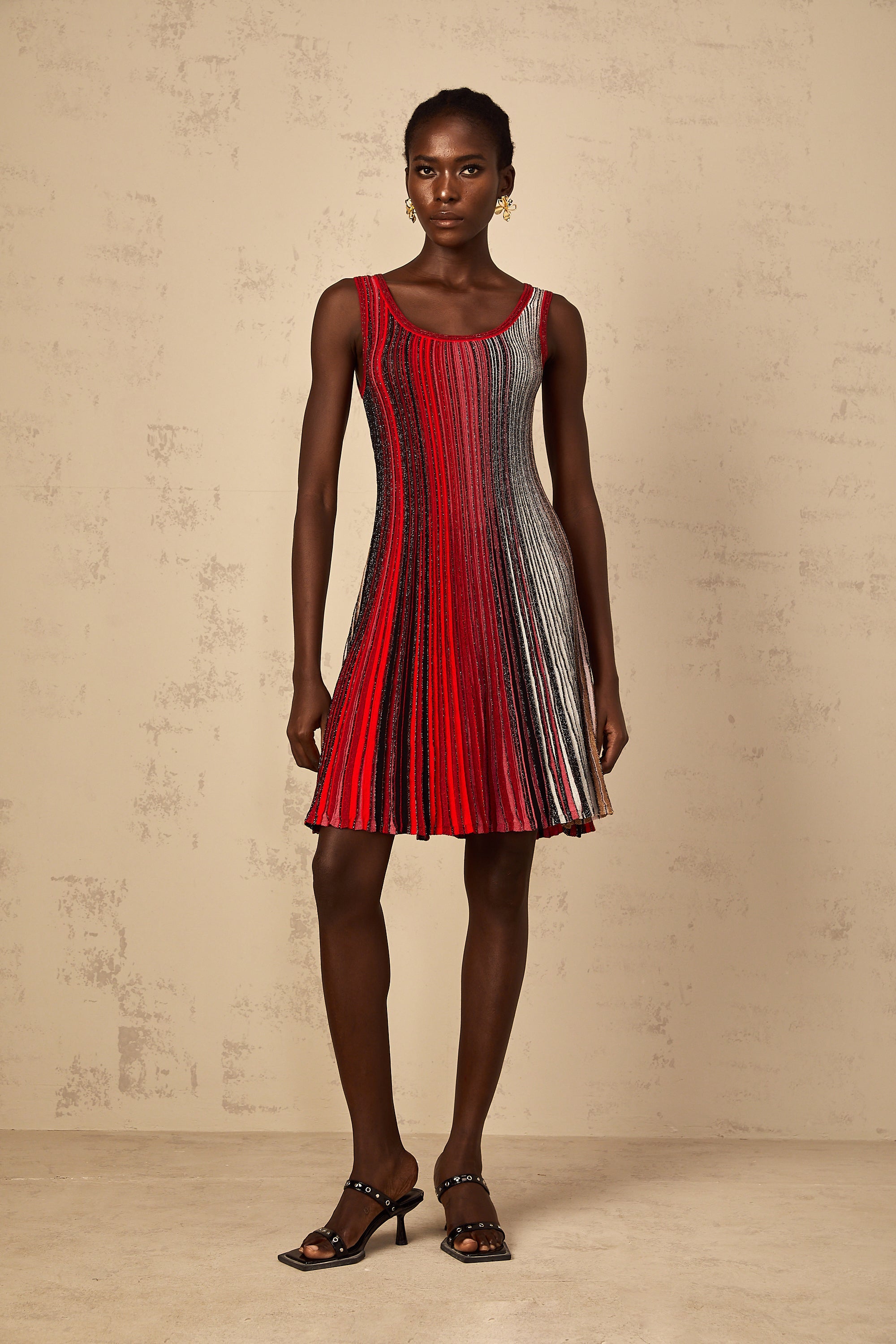 Amaryllis Red Sequin Striped Knit Mini Dress