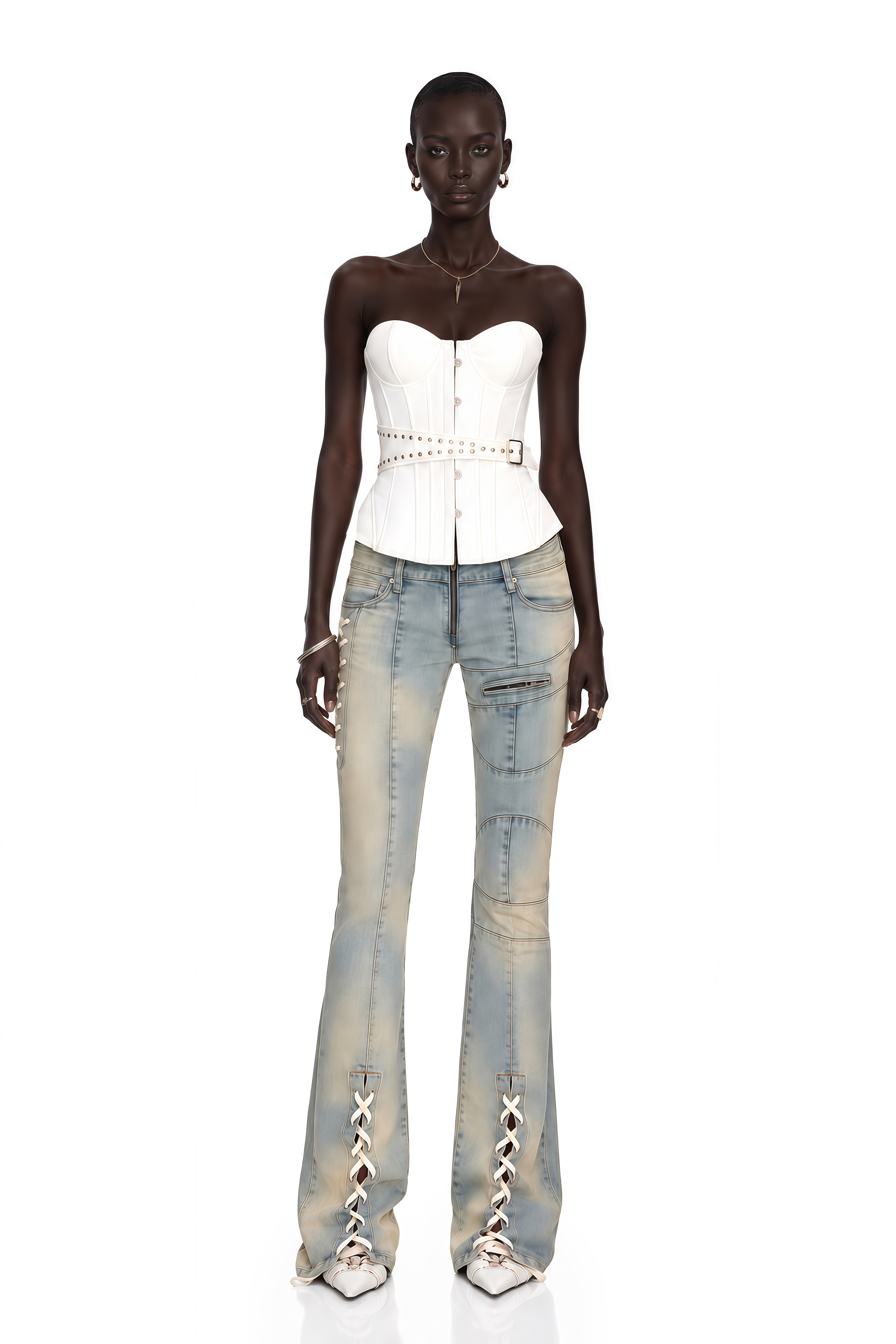 Tiril White Studded Belted Corset Top