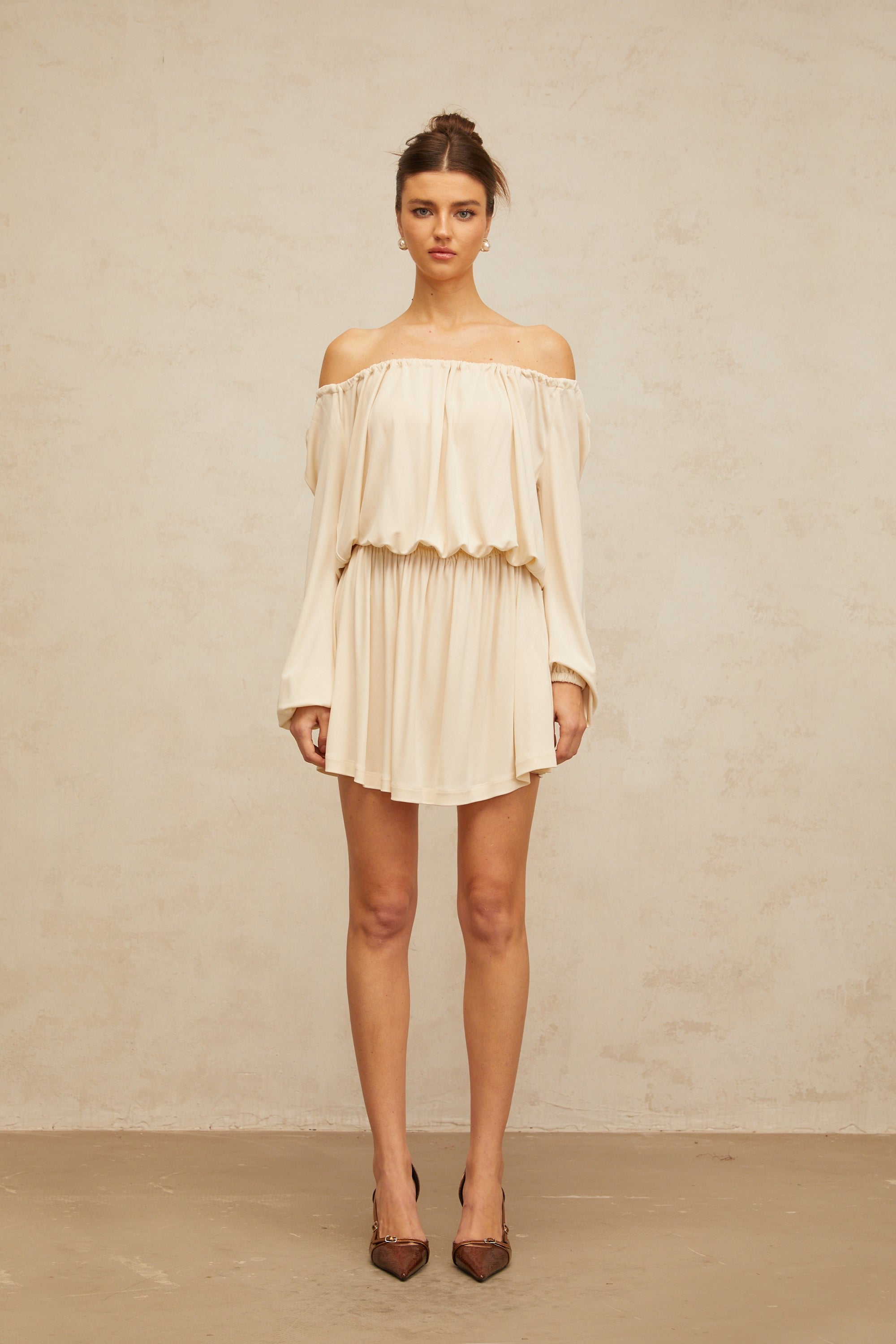 Emma neutrals structured-design mini dress