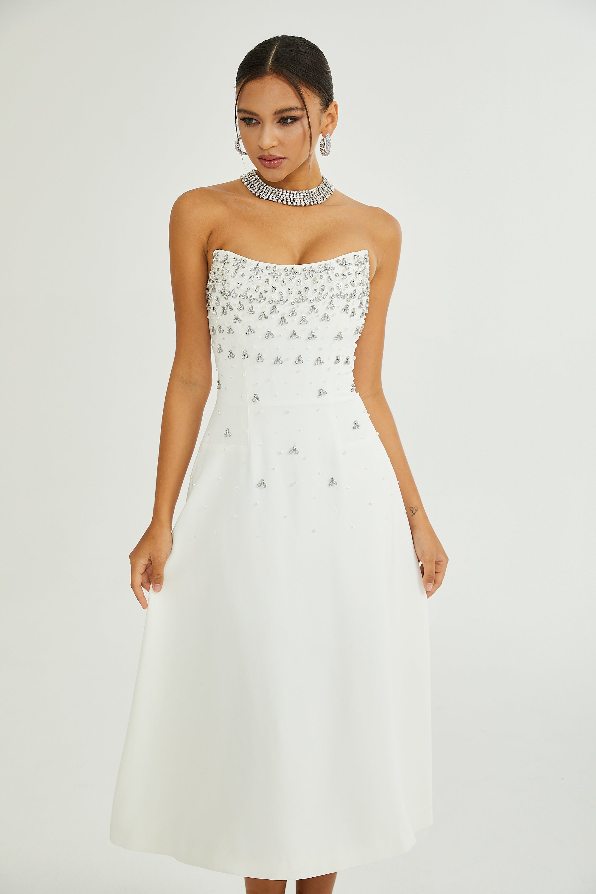 Melisande white embellished midi dress (Final Sale-US Only)