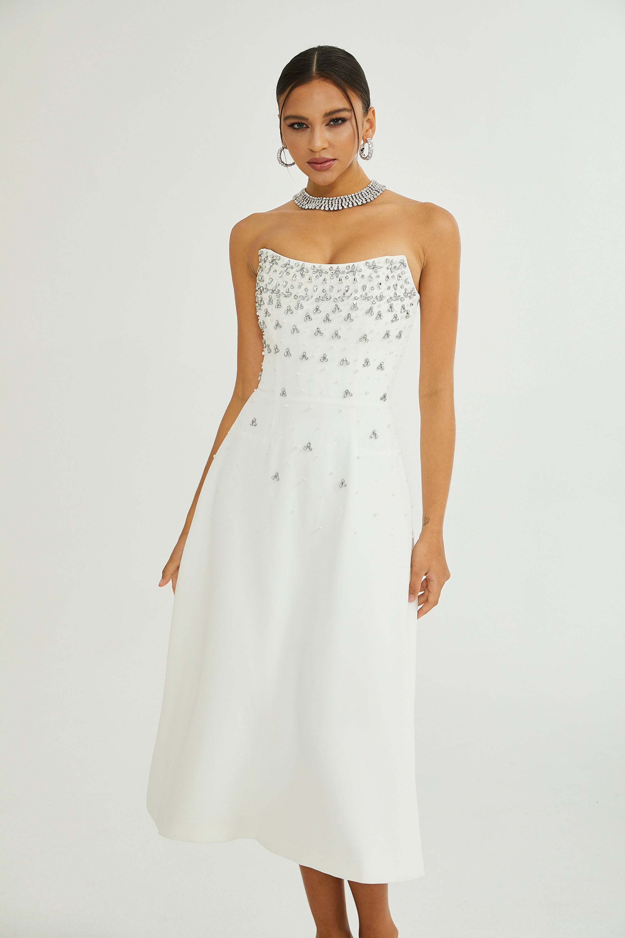 Melisande white embellished midi dress (Final Sale-US Only)