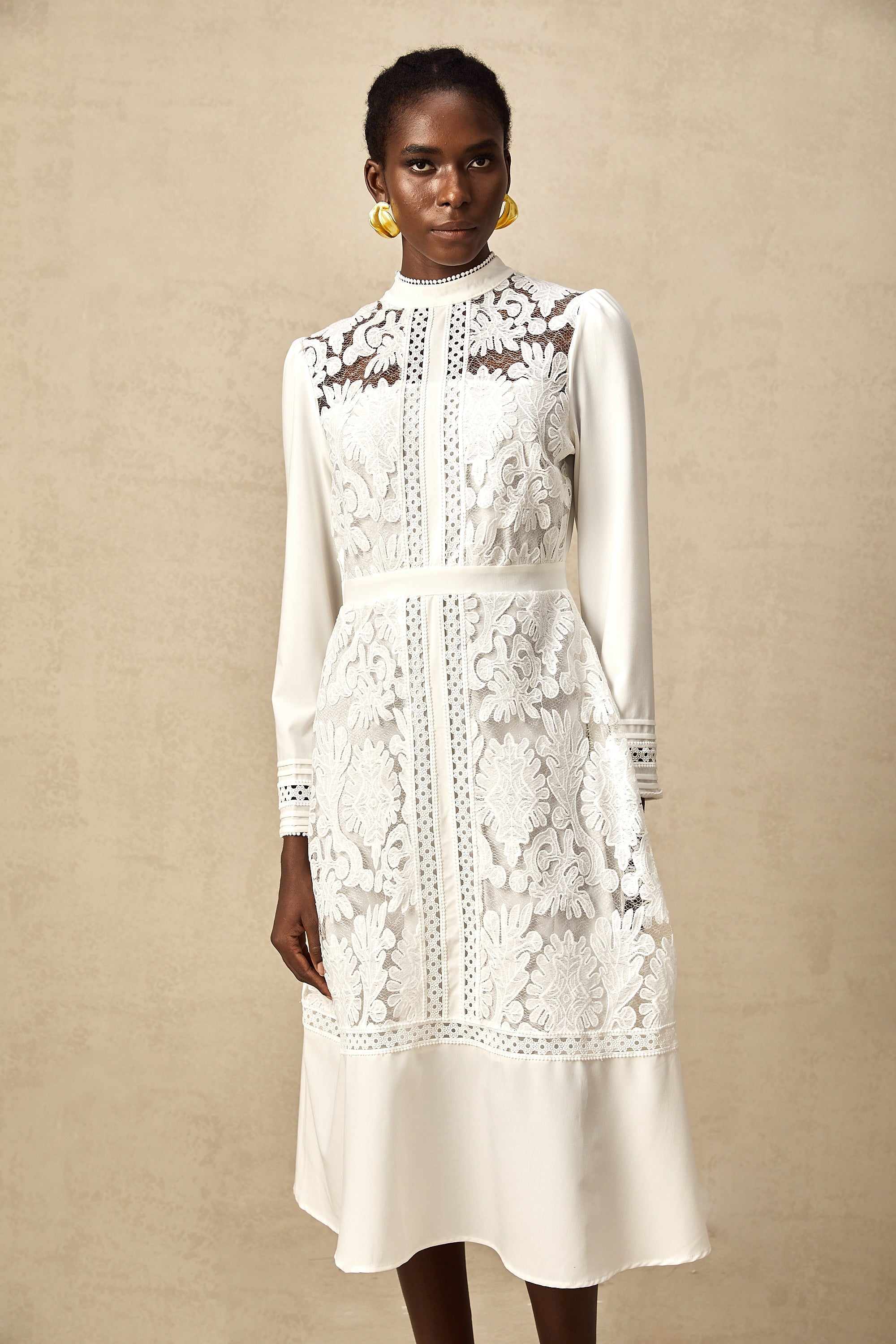 Madeleine white panelled embroidered midi dress (Final Sale-US Only)